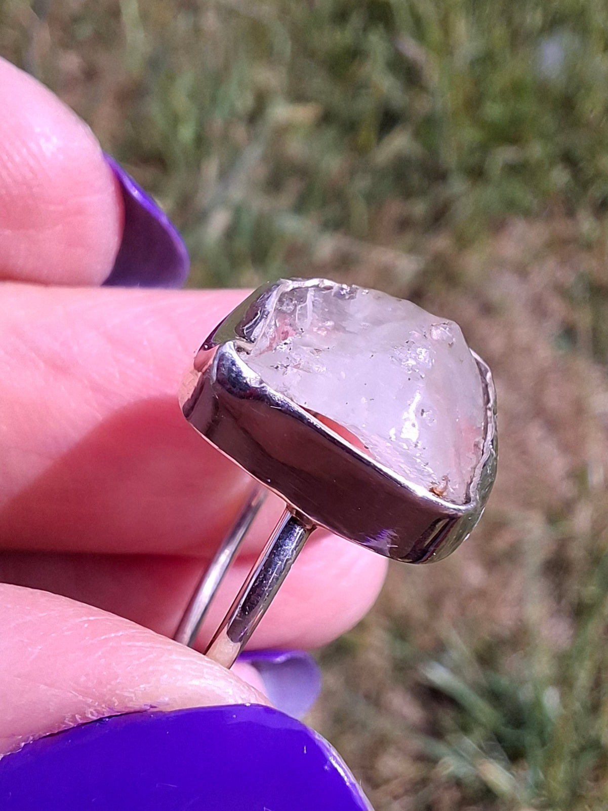 Libyan Desert Glass Ring, size P, 925 Silver, Tektite (Ref: LR27)