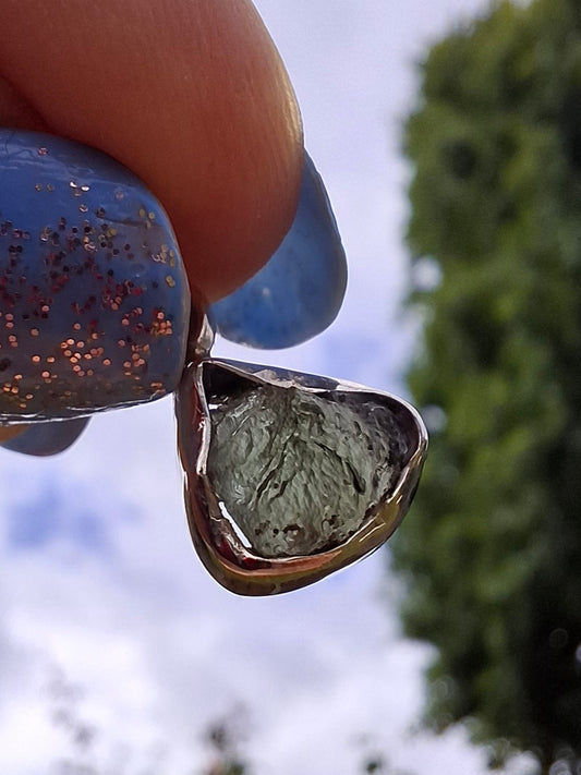 Moldavite Pendant, 925 Silver, Tektite (Ref: P69)