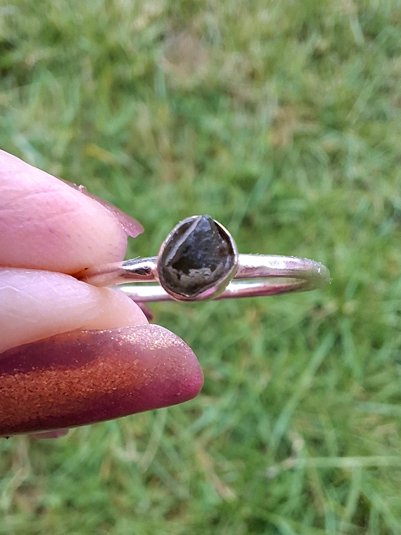 Moldavite Ring, size M, 925 Silver, Tektite (Ref: R31)