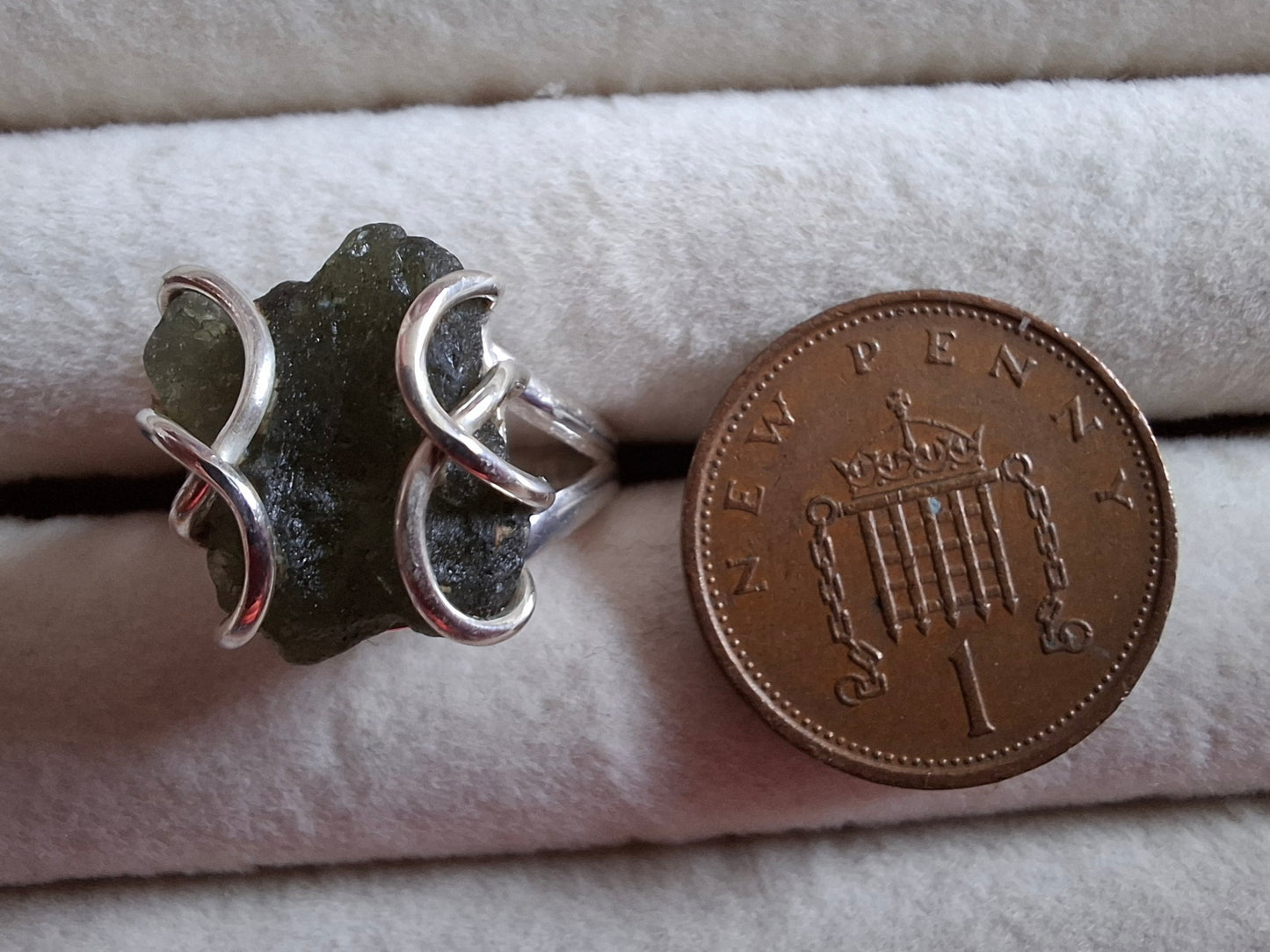 Moldavite Ring, size M, 925 Silver, Tektite (Ref: R5)