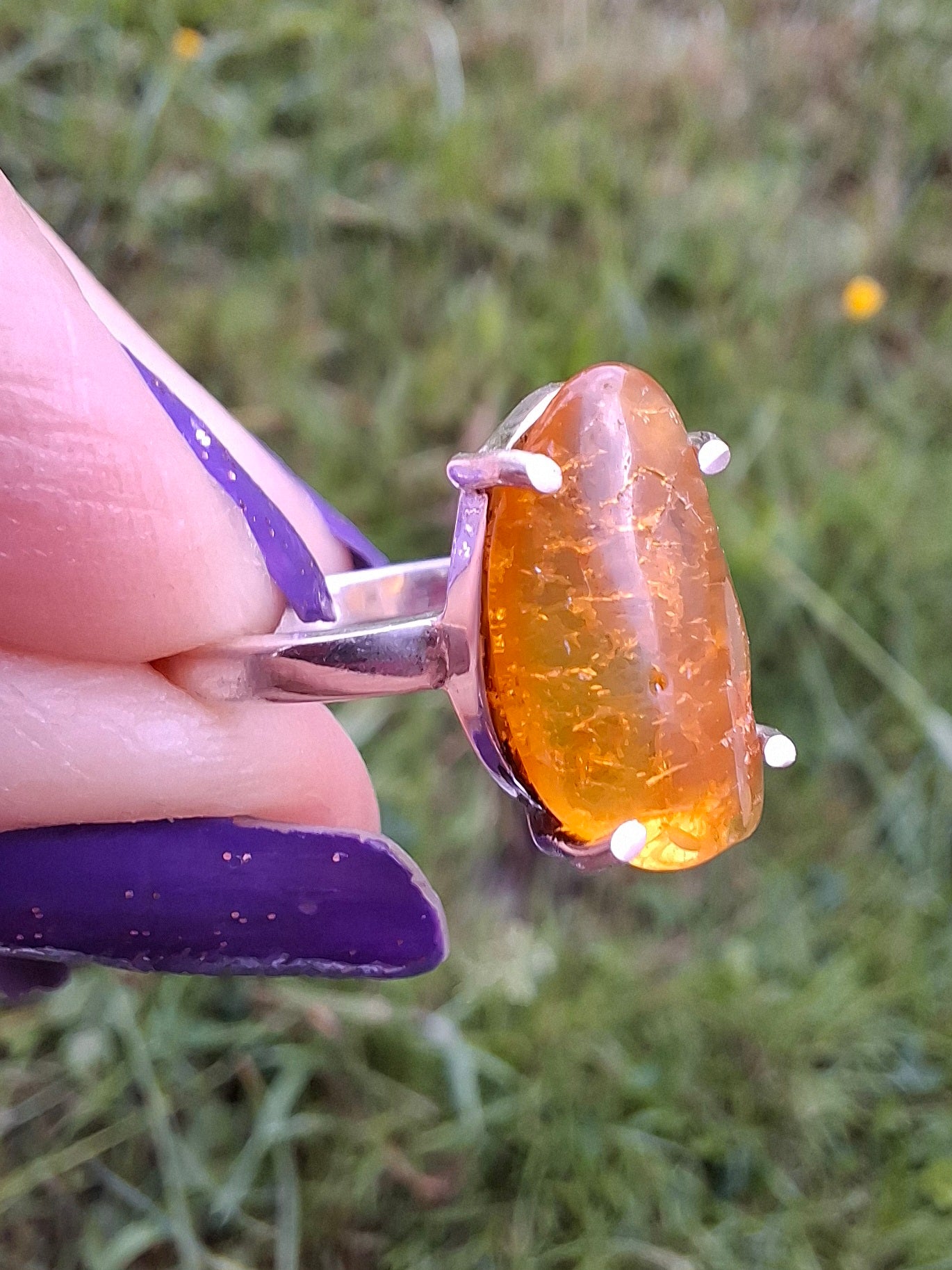 Baltic Amber Ring, size large L, 925 Silver, Fossil (Ref: AR3)