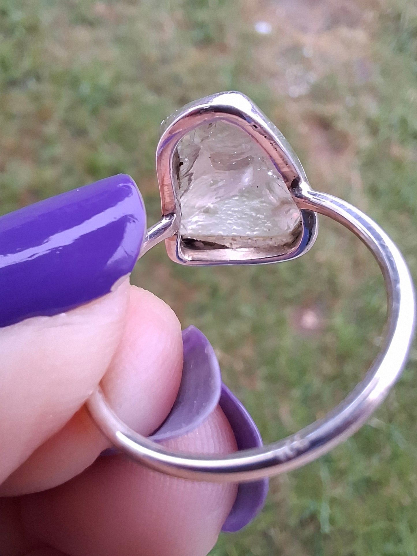 Libyan Desert Glass Ring, size large P, 925 Silver, Tektite (Ref: LR30)