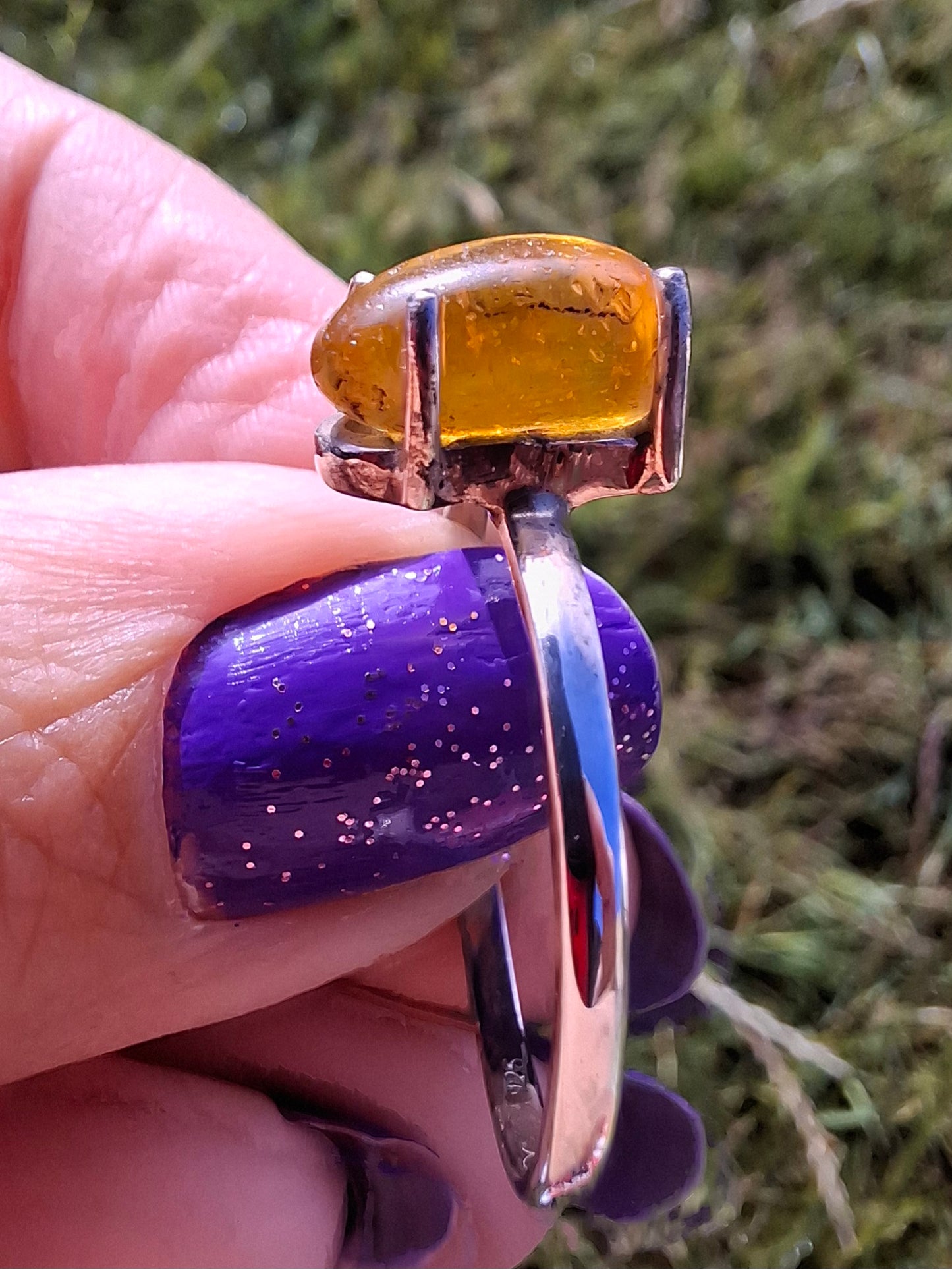 Baltic Amber Ring, size large Y, 925 Silver, Fossil (Ref: AR38)