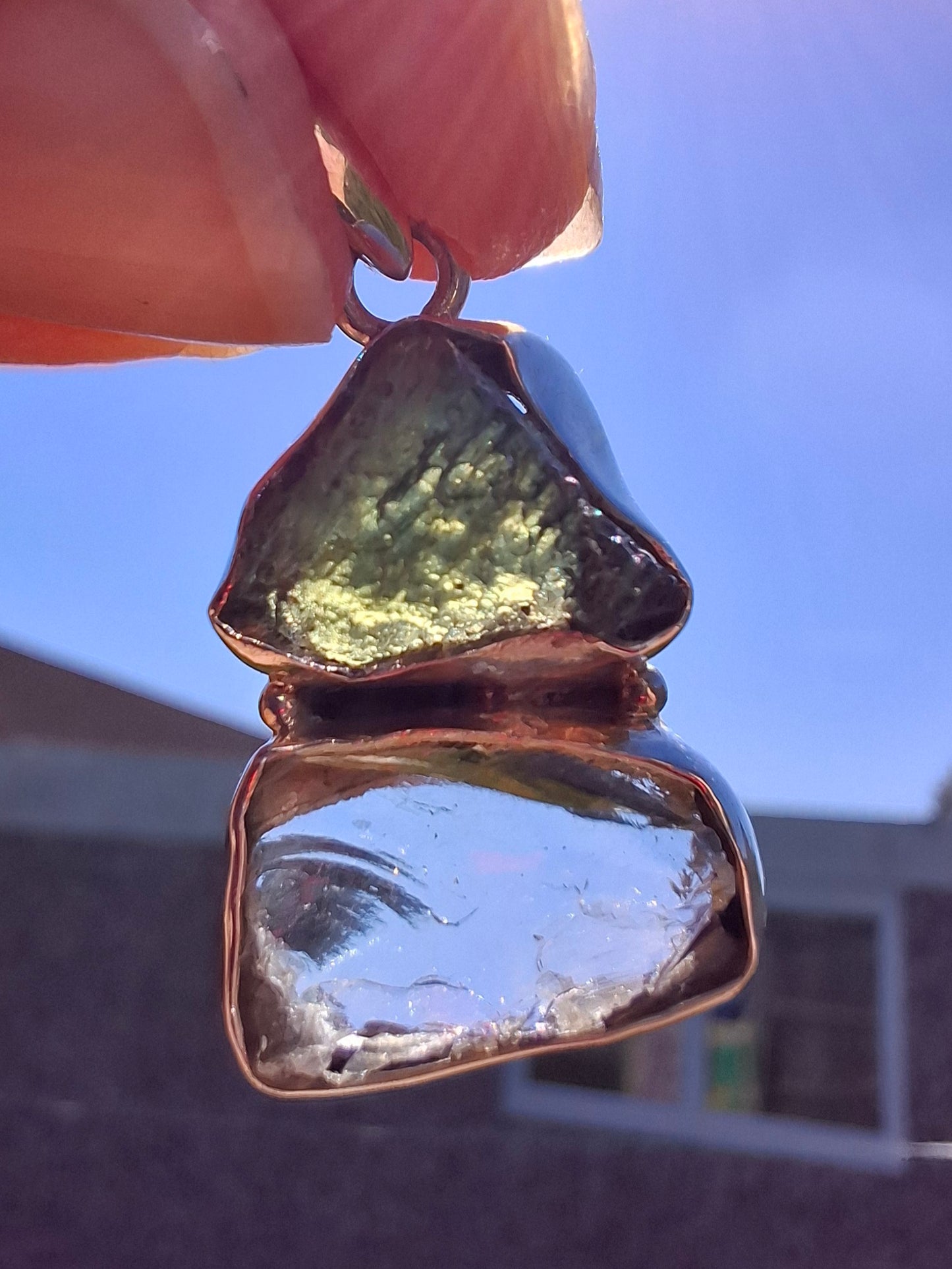 Moldavite & Libyan Desert Glass Pendant, 925 Silver, Tektite (Ref: MLP8)
