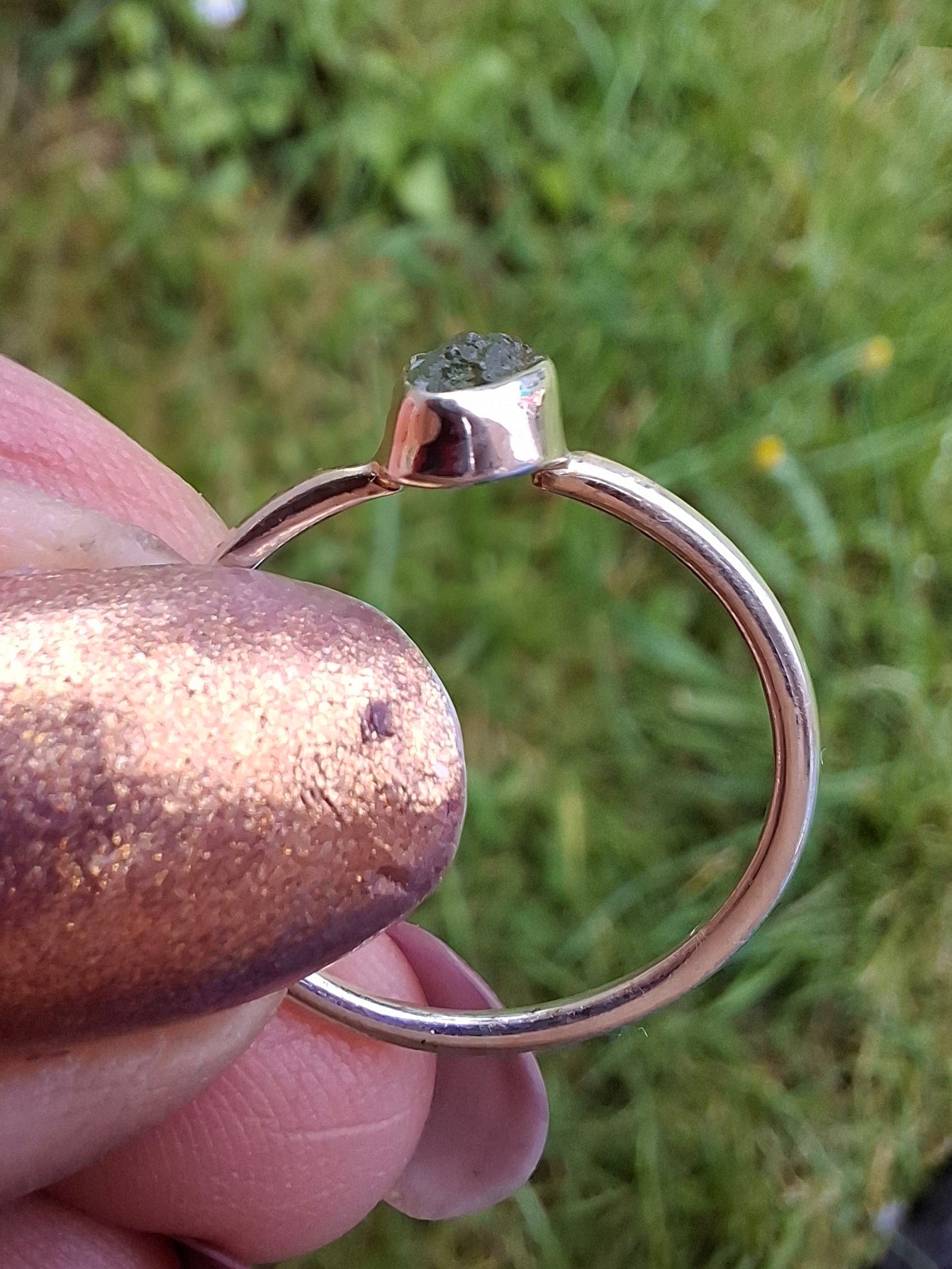 Moldavite Ring, size large L, 925 Silver, Tektite (Ref: R49)