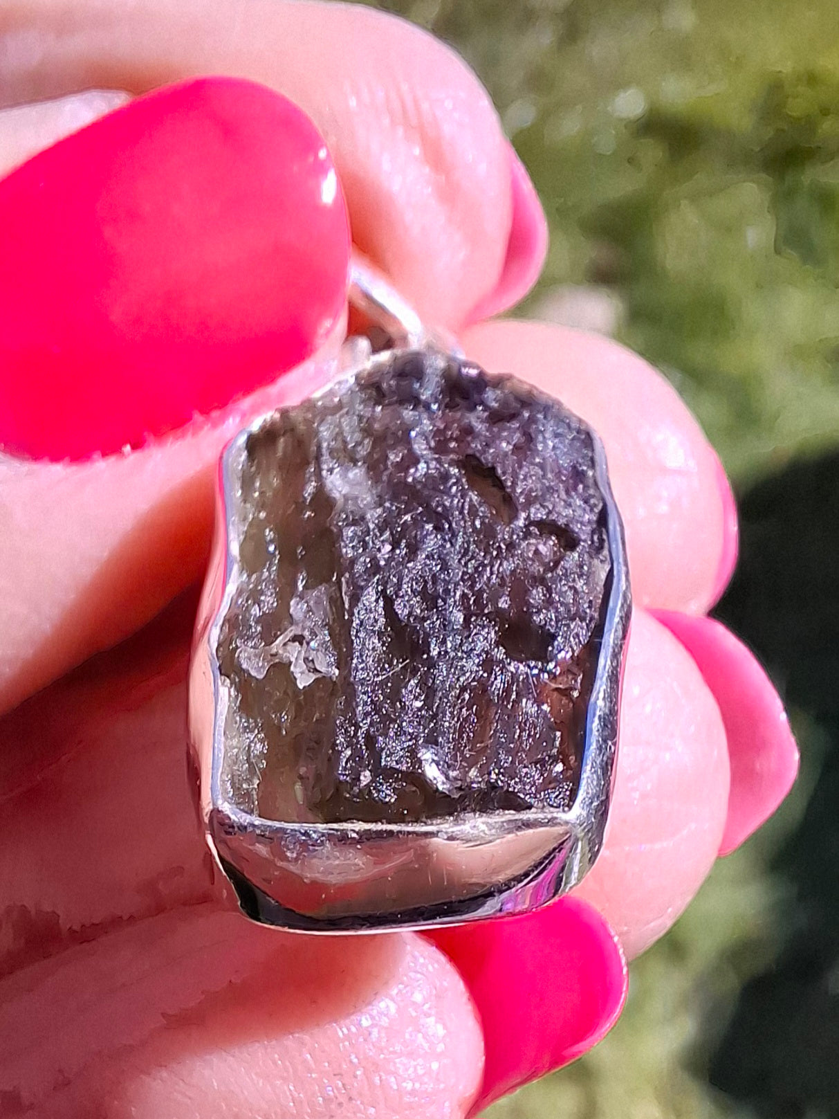 Moldavite Pendant, 925 Silver, Tektite (Ref: P442)