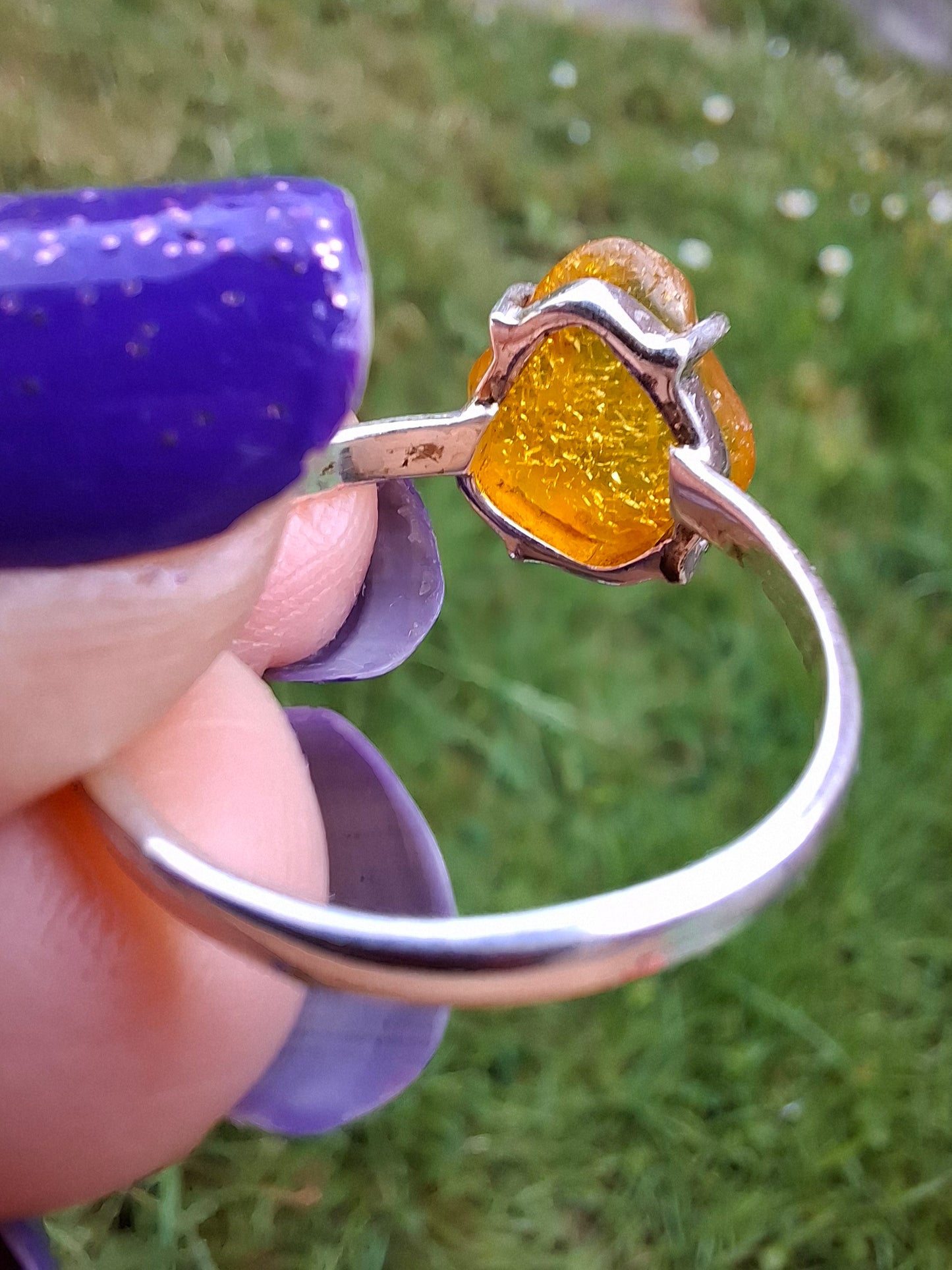 Baltic Amber Ring, size large R, 925 Silver, Fossil (Ref: AR16)