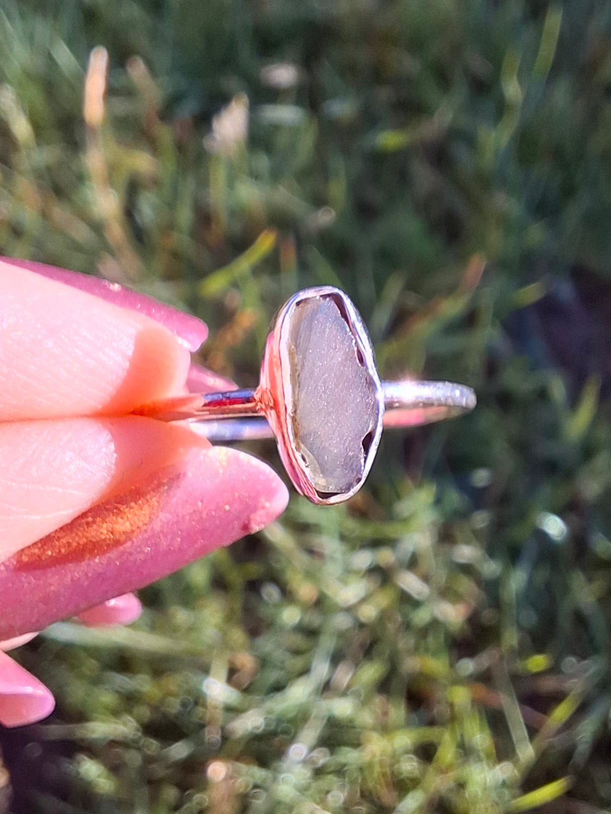 Moldavite Ring, size large R, 925 Silver, Tektite (Ref: R48)