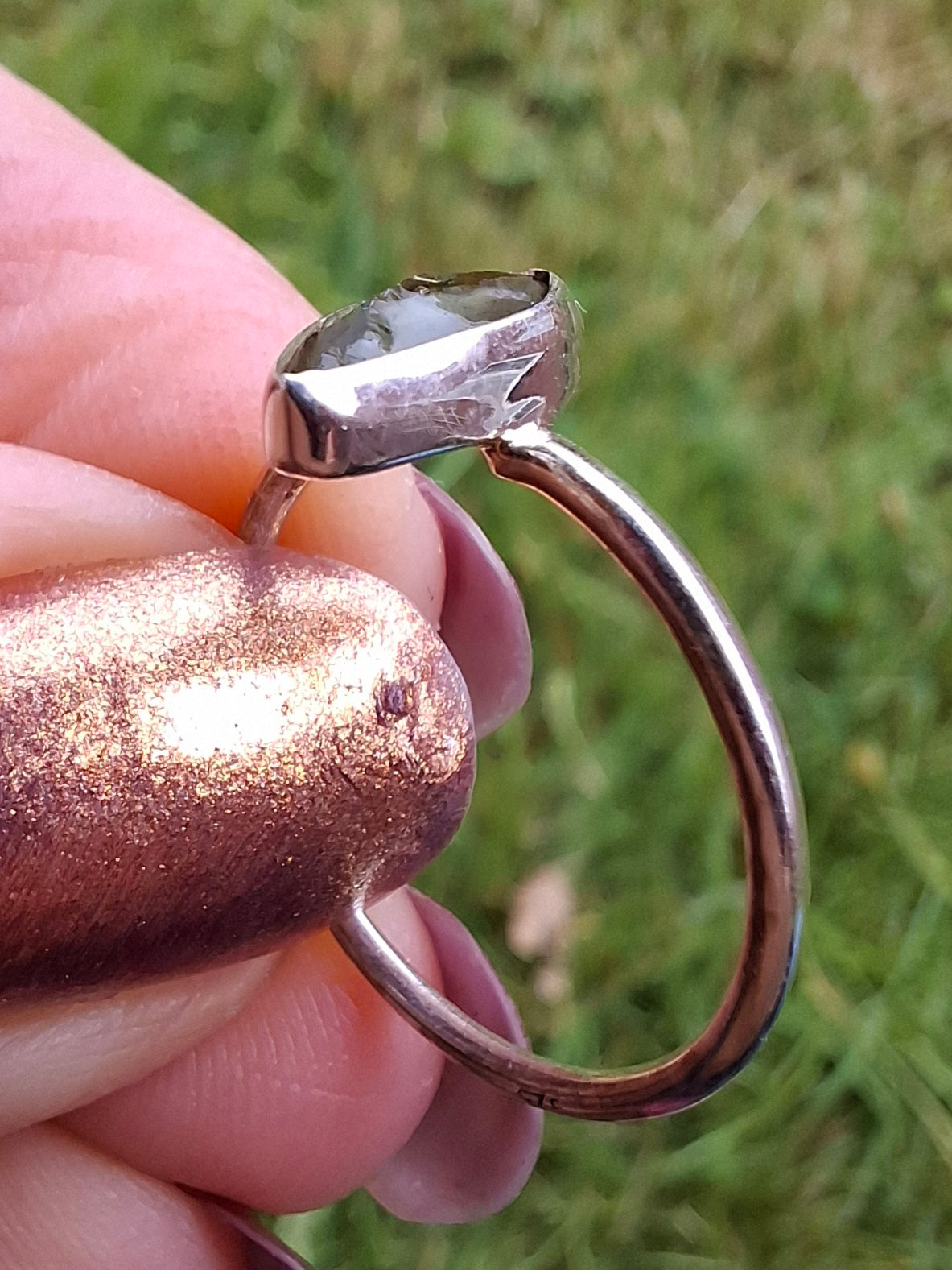 Moldavite Ring, size large M/small N, 925 Silver, Tektite (Ref: R39)