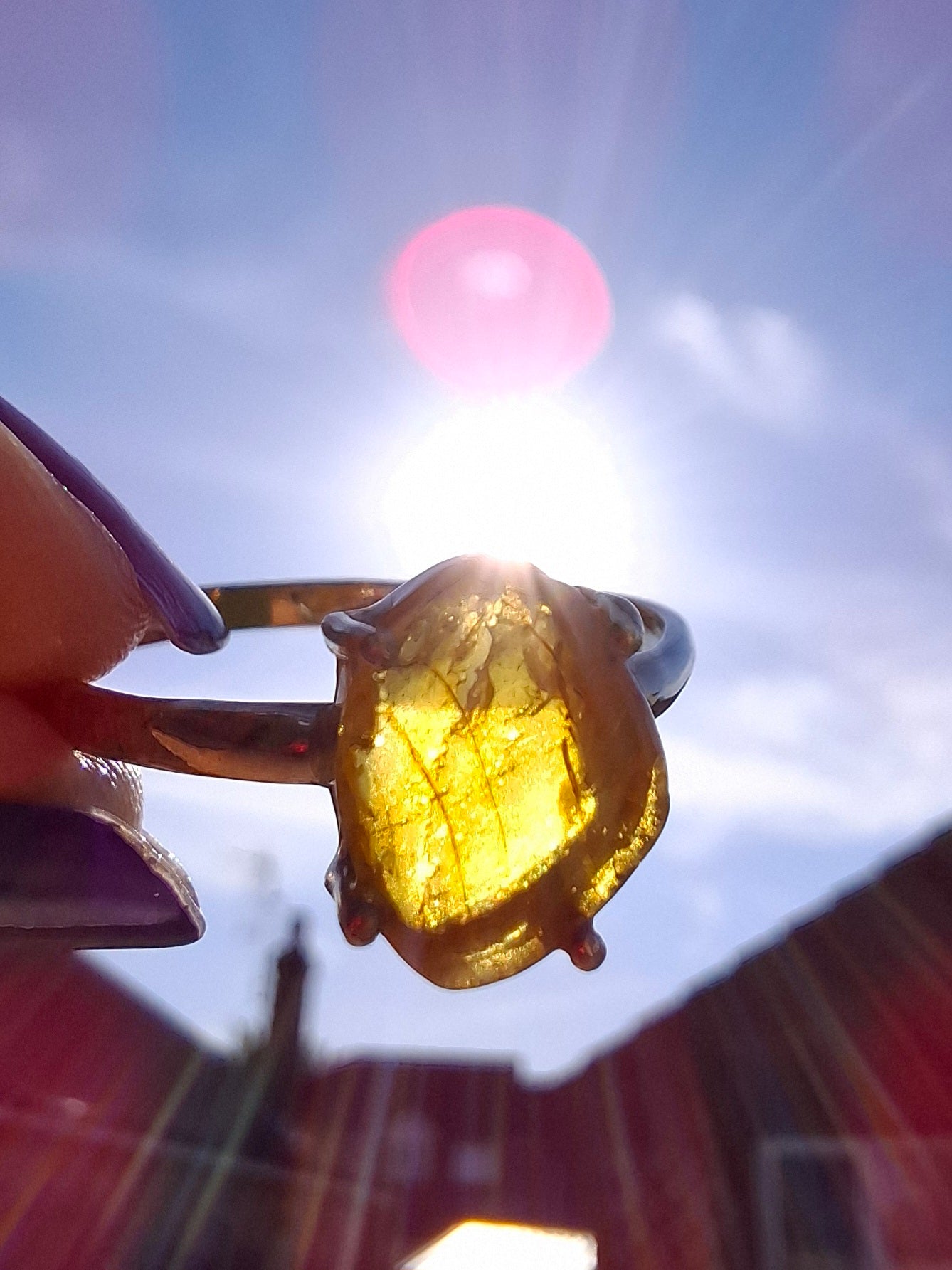 Baltic Amber Ring, size large X, 925 Silver, Fossil (Ref: AR33)