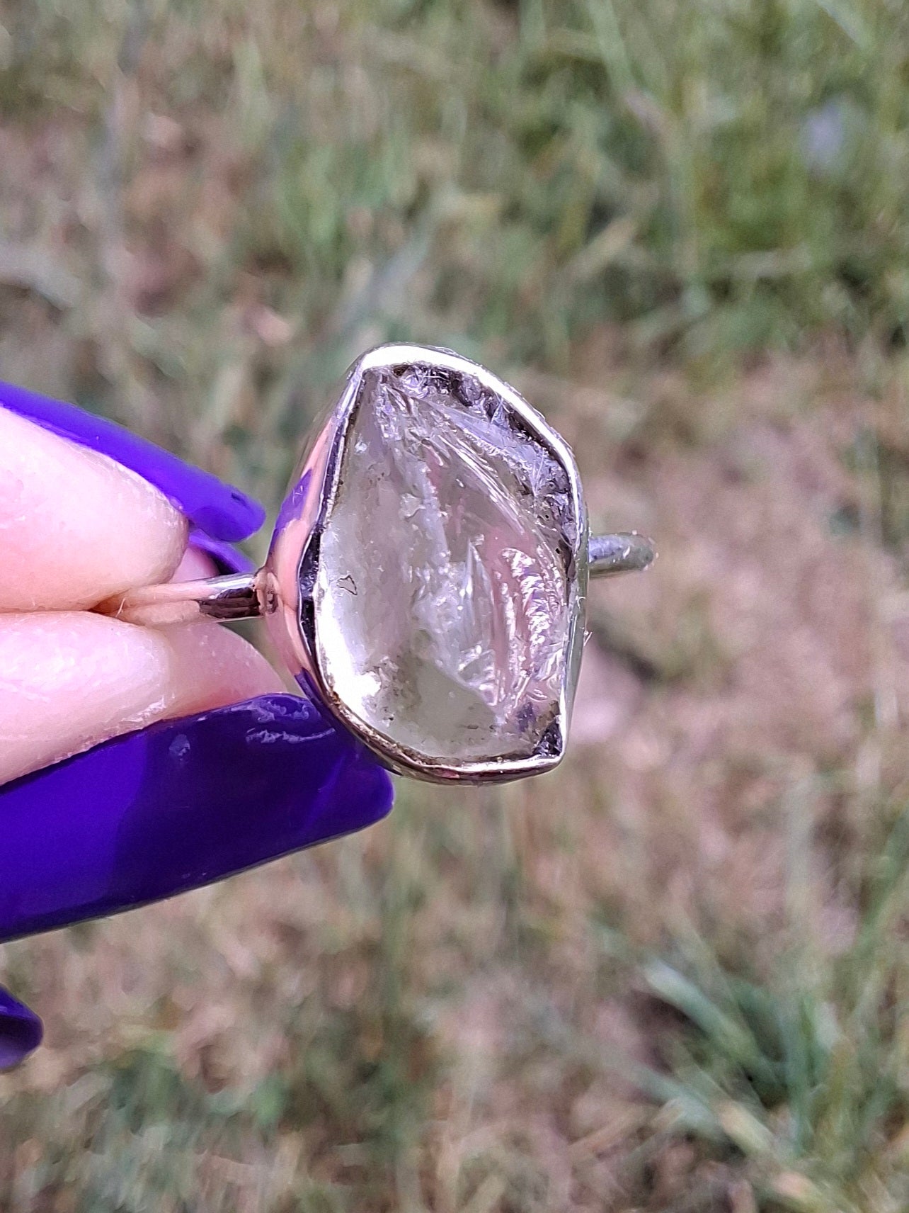 Libyan Desert Glass Ring, size small P, 925 Silver, Tektite (Ref: LR25)