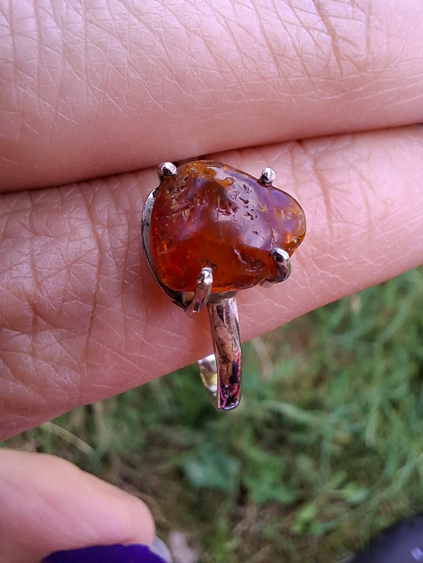 Baltic Amber Ring, size large X, 925 Silver, Fossil (Ref: AR34)