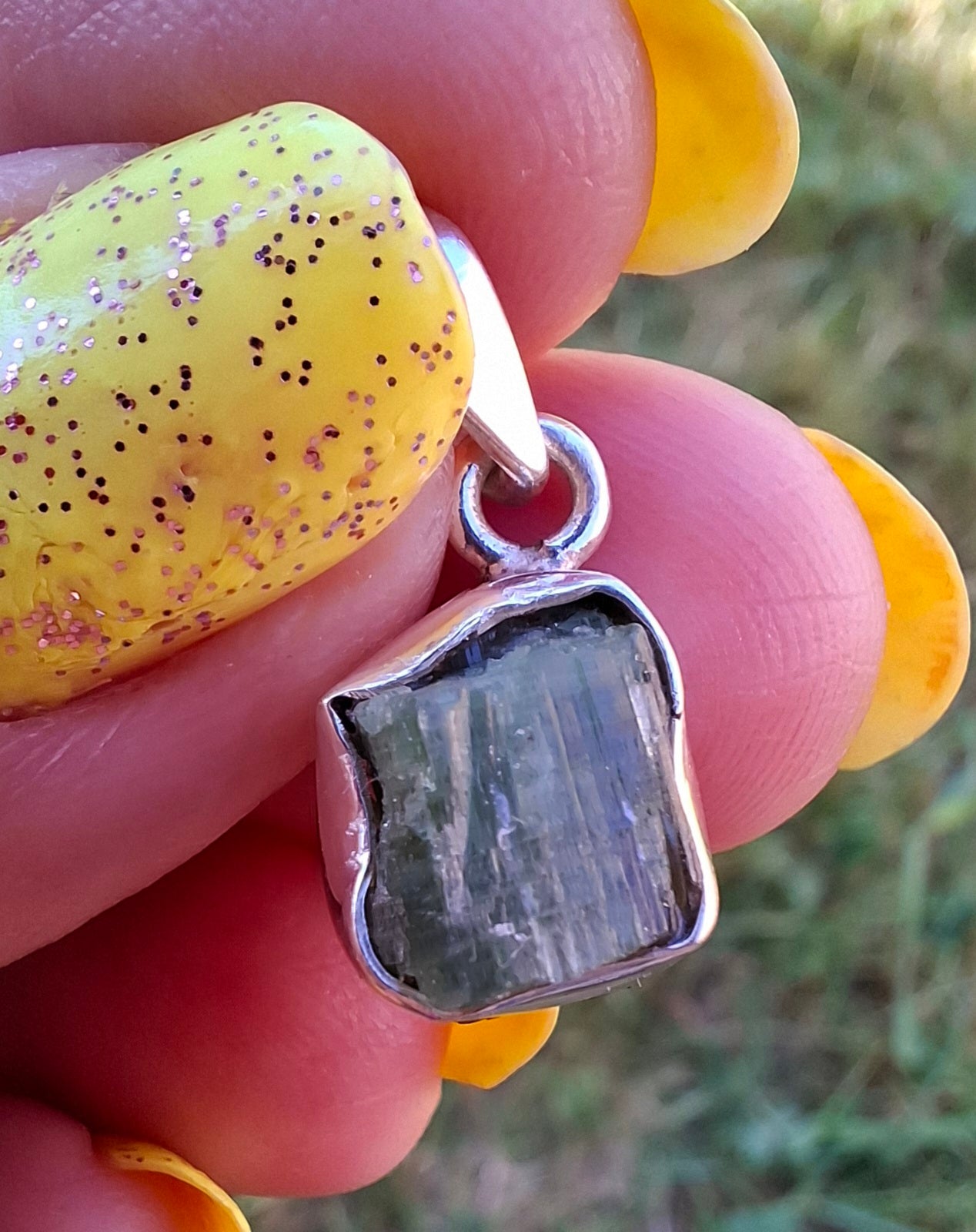 Green Tourmaline Pendant, 925 Silver, Crystal (Ref: GT11)
