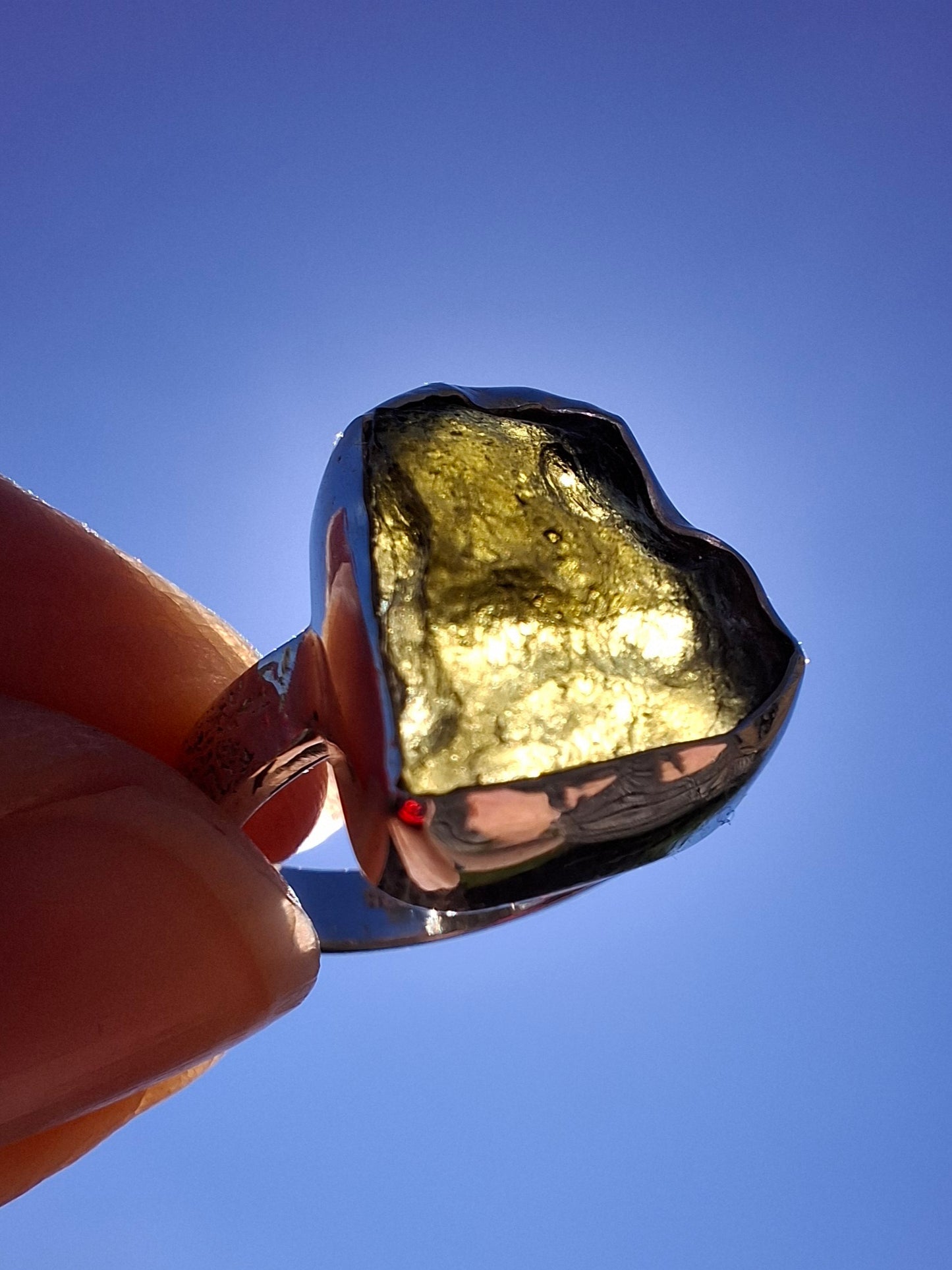 Moldavite Ring, size large M/small N, 925 Silver, Tektite (Ref: R309)