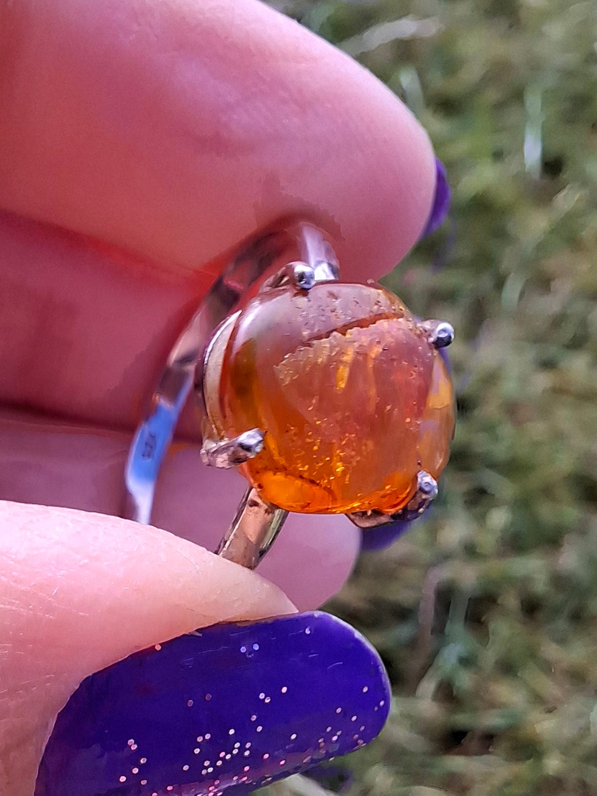 Baltic Amber Ring, size large X, 925 Silver, Fossil (Ref: AR35)
