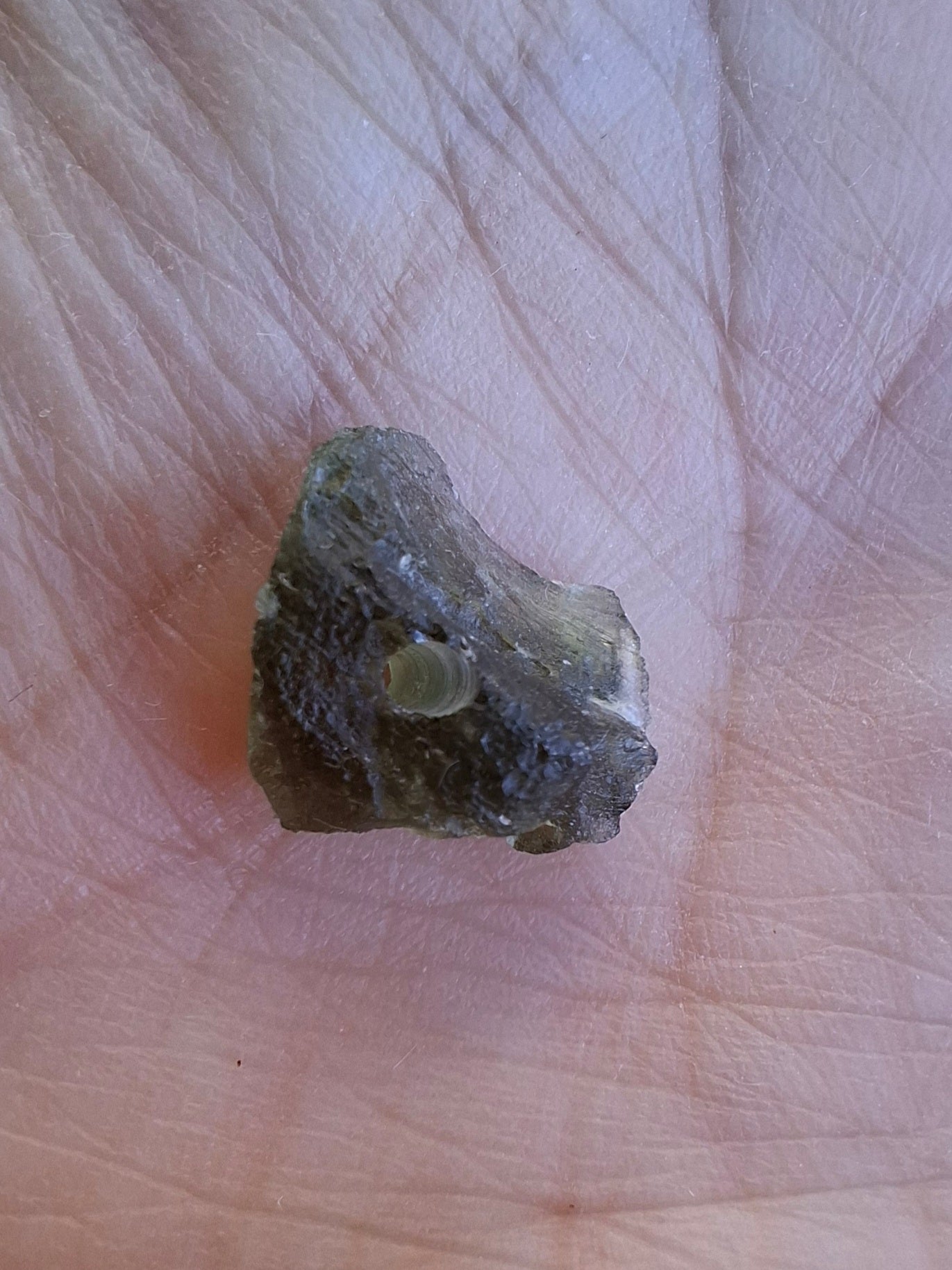 DRILLED, Moldavite Piece, 0.67g, Tektite (Ref: D21)