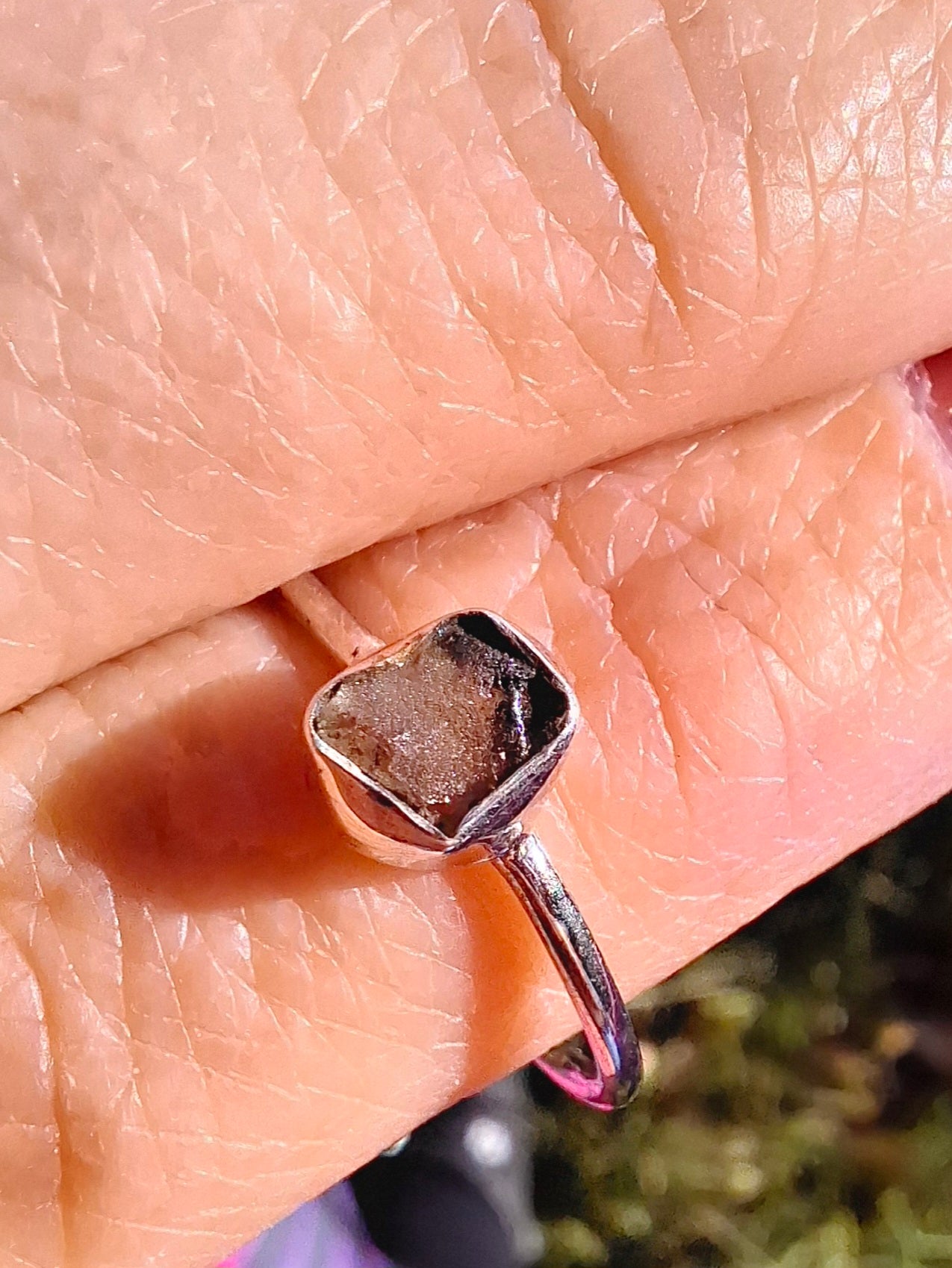 Moldavite Ring, size small Q, 925 Silver, Tektite (Ref: R44)