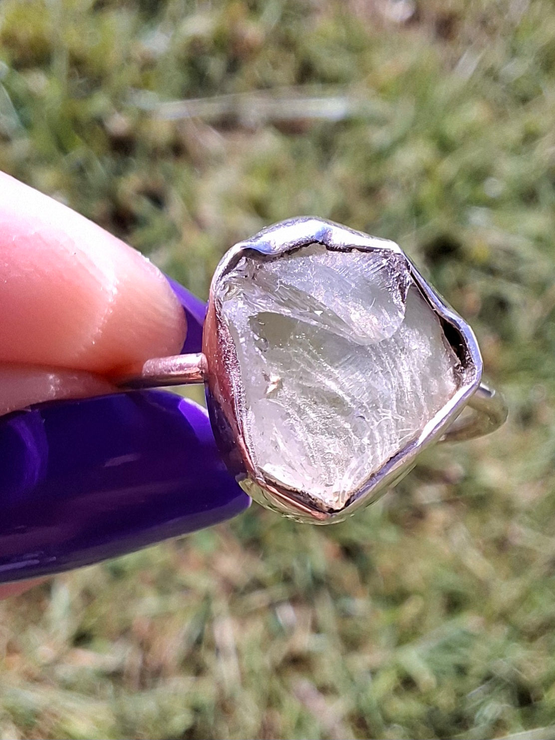 Libyan Desert Glass Ring, size small R, 925 Silver, Tektite (Ref: LR38)