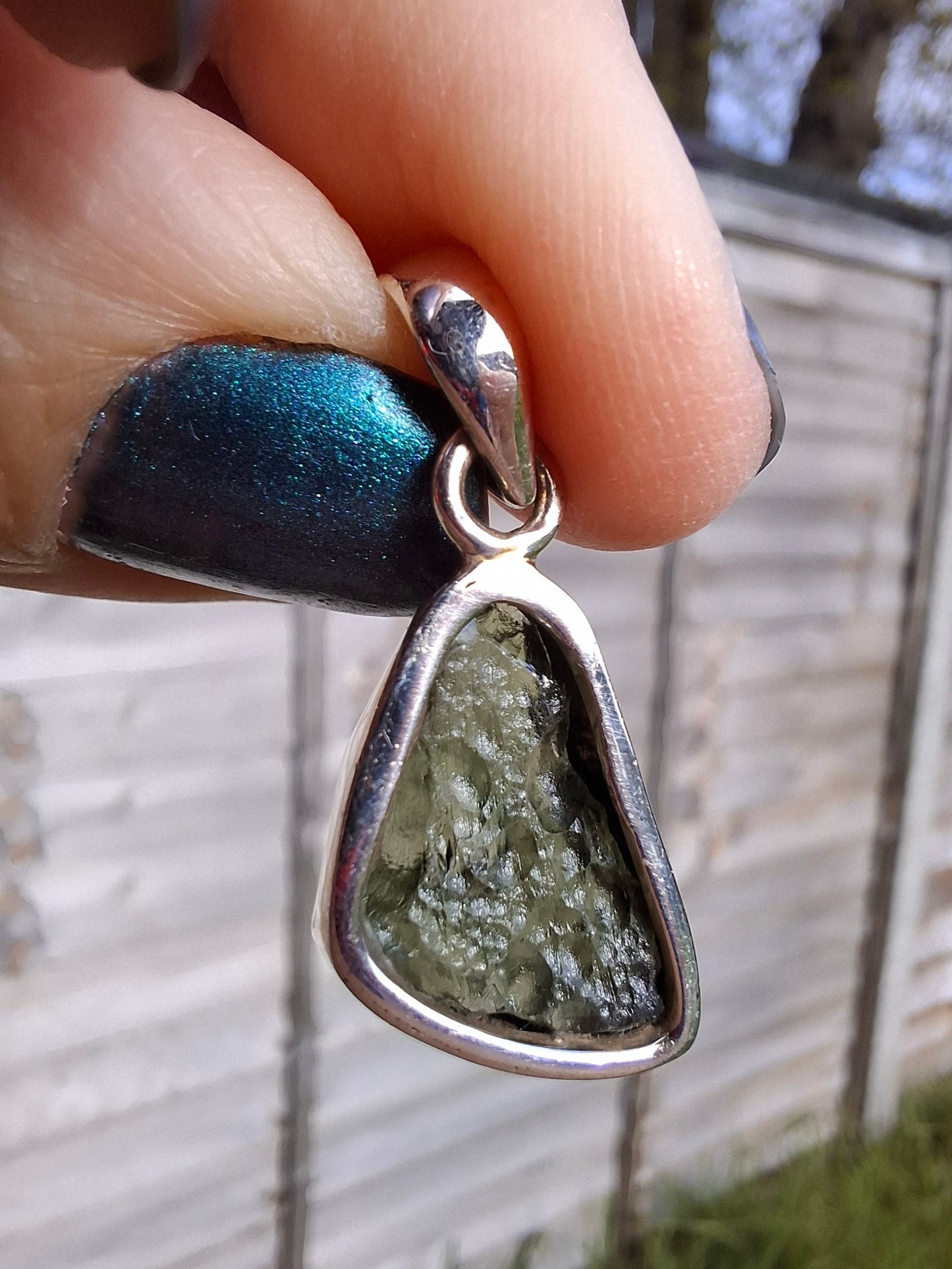 Moldavite Pendant, 925 Silver, Tektite (Ref: P14)
