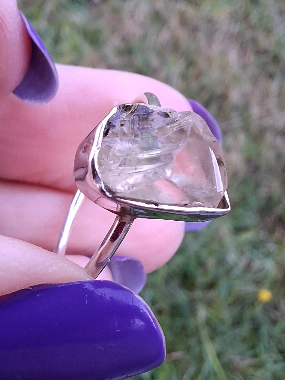 Libyan Desert Glass Ring, size large T, 925 Silver, Tektite (Ref: LR48)