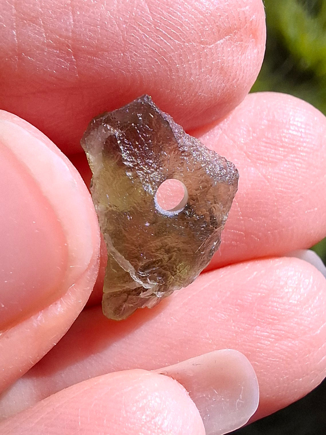DRILLED, Moldavite Piece, 0.75g, Tektite (Ref: D23)