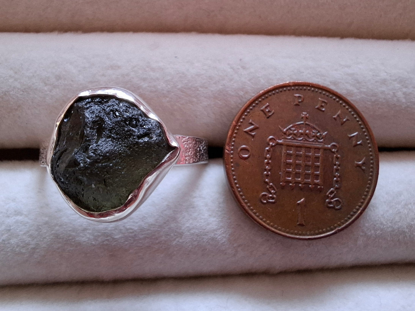 Moldavite Ring, size U, 925 Silver, Tektite (Ref: R322)