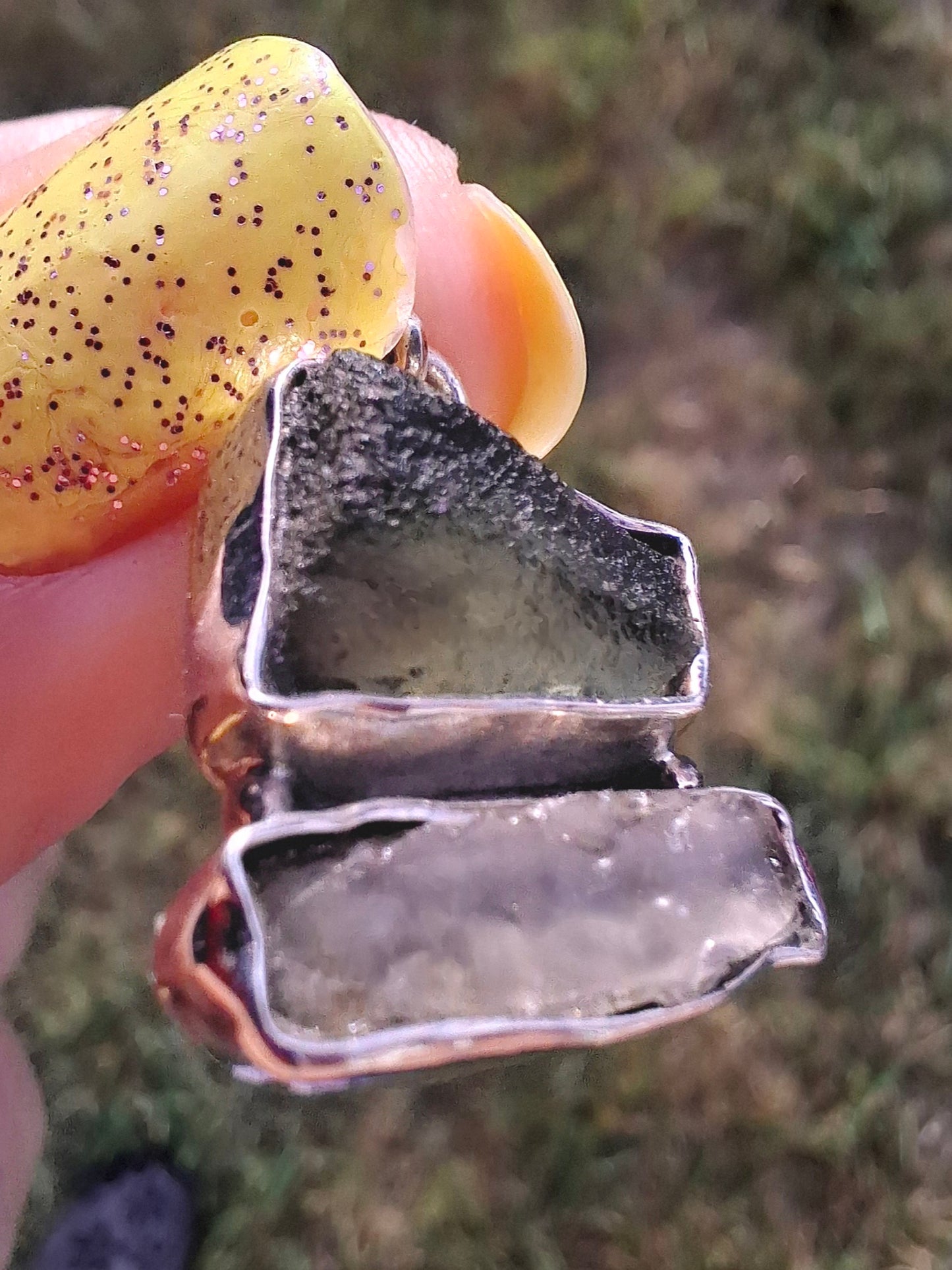 Moldavite & Libyan Desert Glass Pendant, 925 Silver, Tektite (Ref: MLP6)