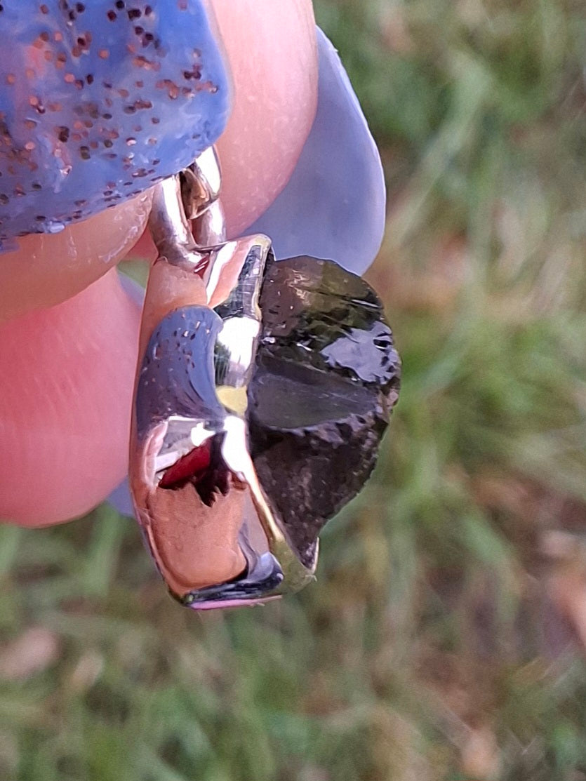 Moldavite Pendant, 925 Silver, Tektite (Ref: P51)