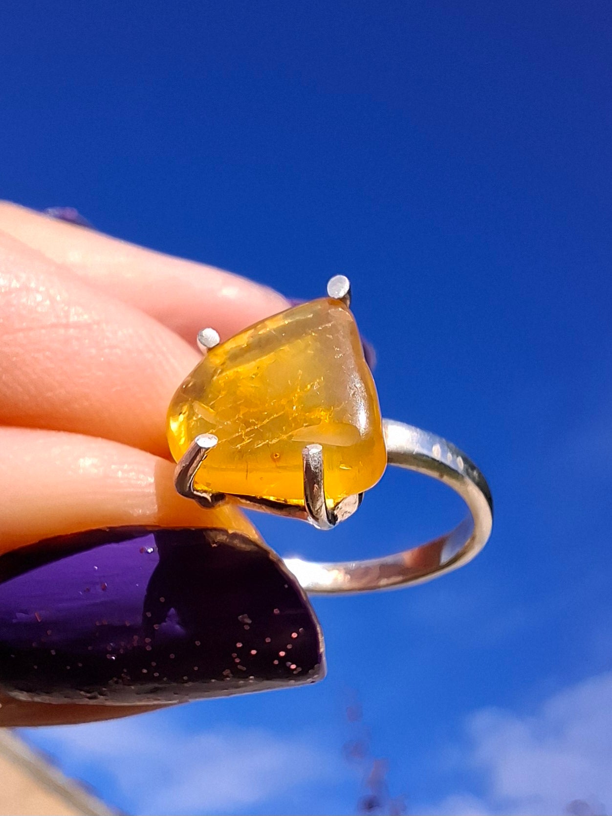 Baltic Amber Ring, size large K/small L, 925 Silver, Fossil (Ref: AR1)