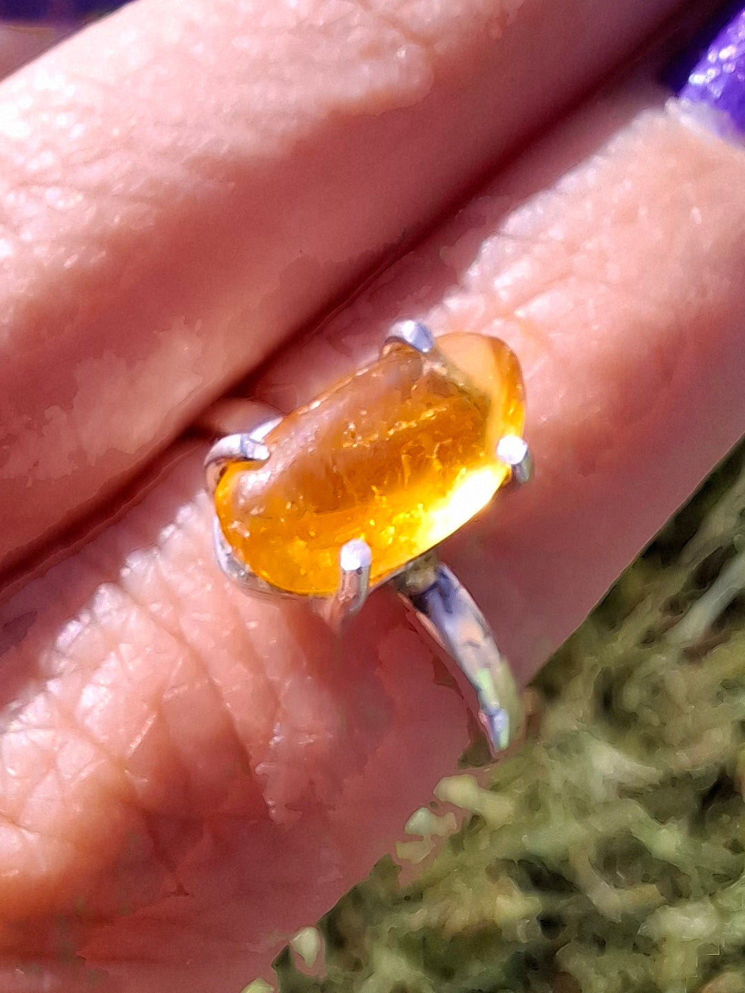 Baltic Amber Ring, size O, 925 Silver, Fossil (Ref: AR11)
