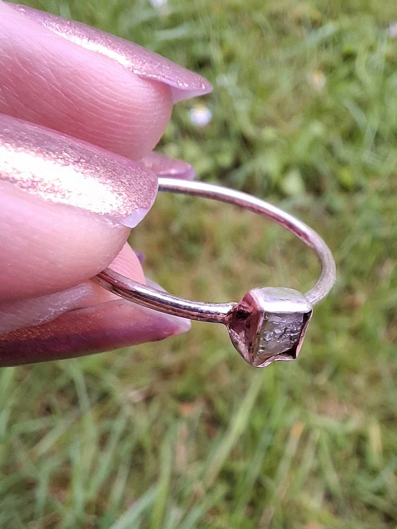 Moldavite Ring, size large R/small S, 925 Silver, Tektite (Ref: R65)