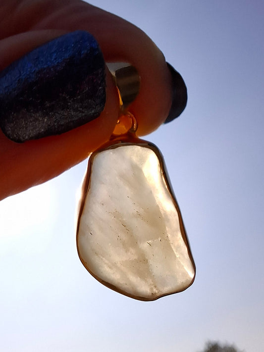 Libyan Desert Glass Pendant, 14K GOLD Plated, Tektite (Ref: LP117)