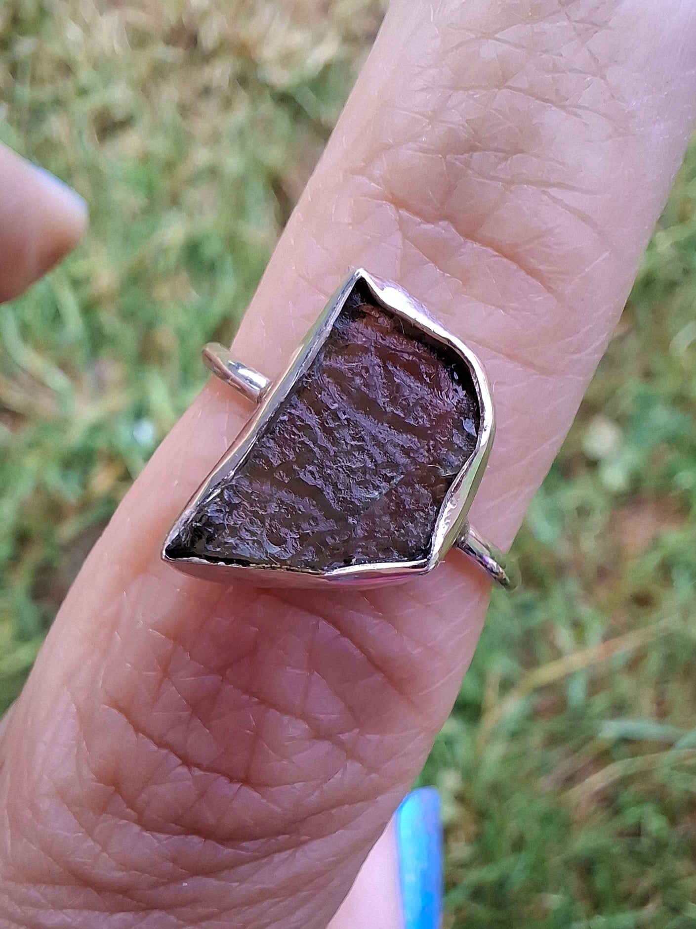 Moldavite Ring, size large M, 925 Silver, Tektite (Ref: R24)