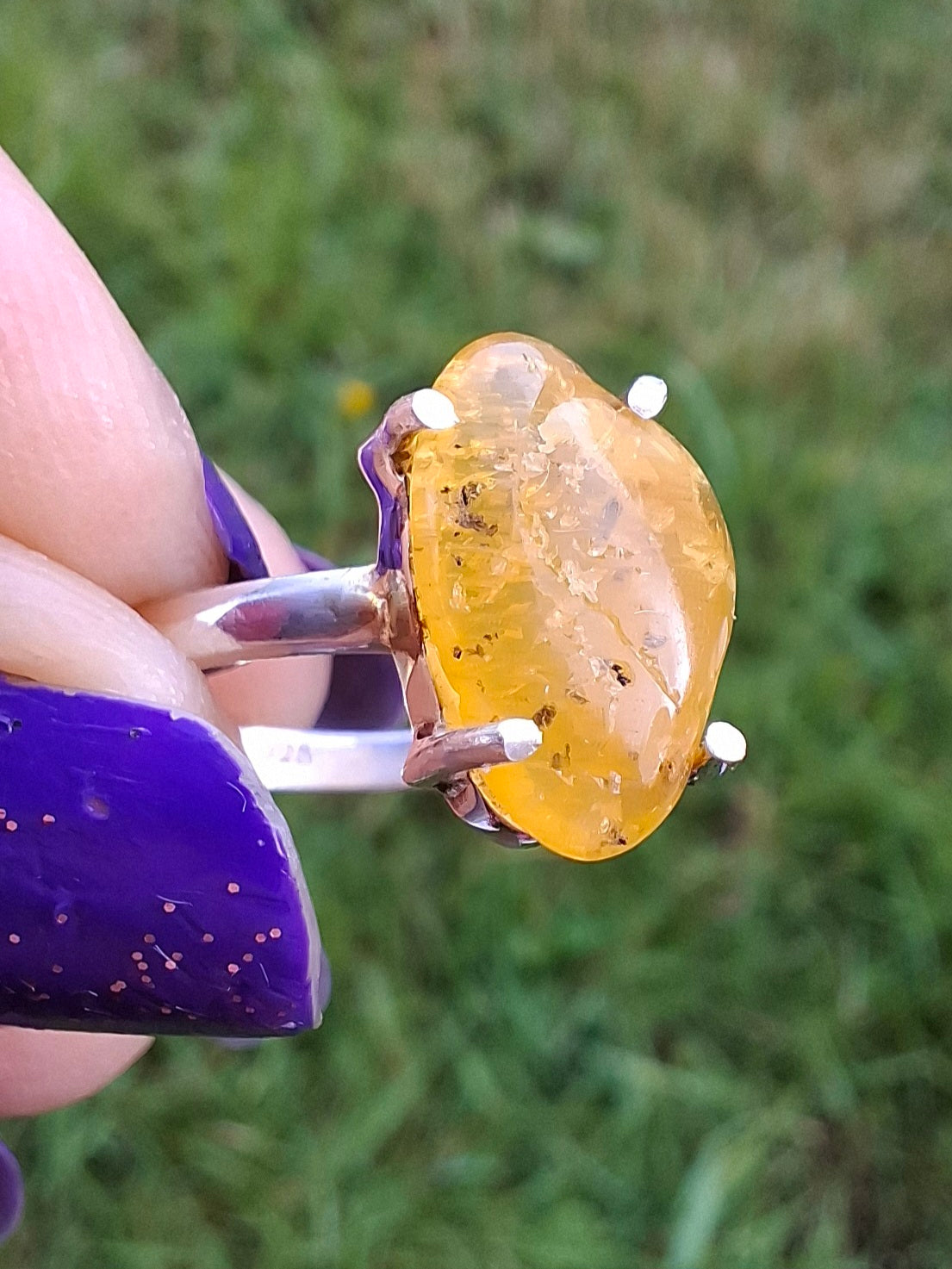 Baltic Amber Ring, size N. 925 Silver, Fossil (Ref: AR7)