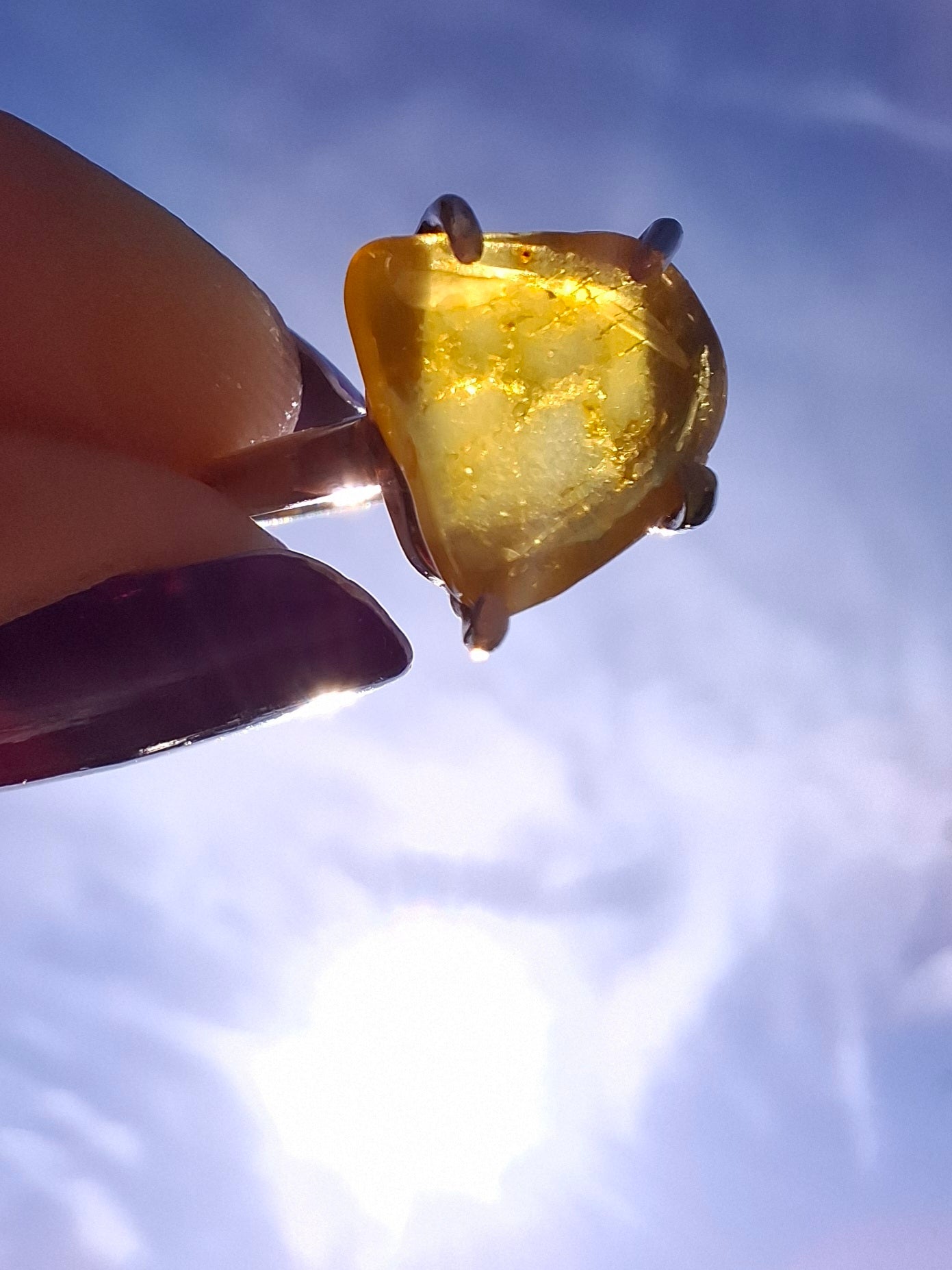 Baltic Amber Ring, size large K/small L, 925 Silver, Fossil (Ref: AR1)