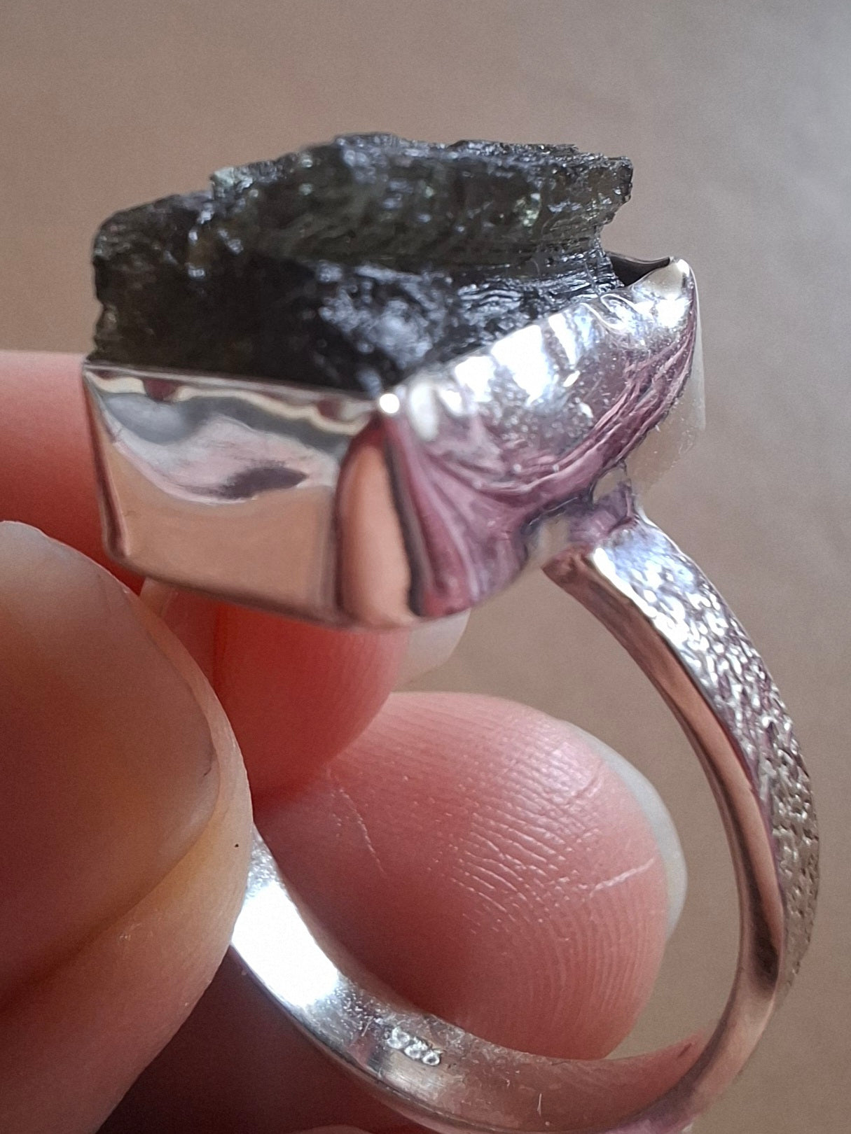 Moldavite Ring, size U, 925 Silver, Tektite (Ref: R324)