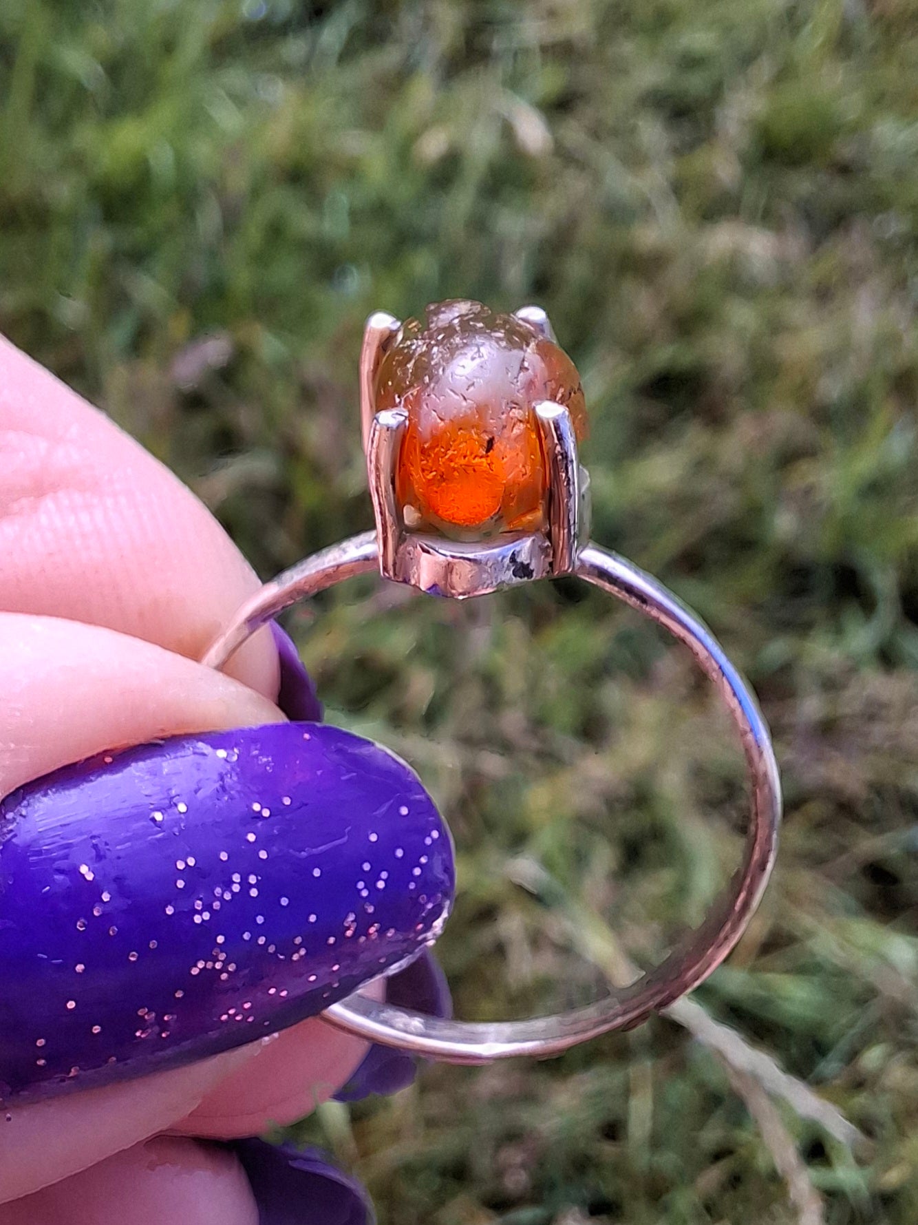 Baltic Amber Ring, size large W, 925 Silver, Fossil (Ref: AR29)