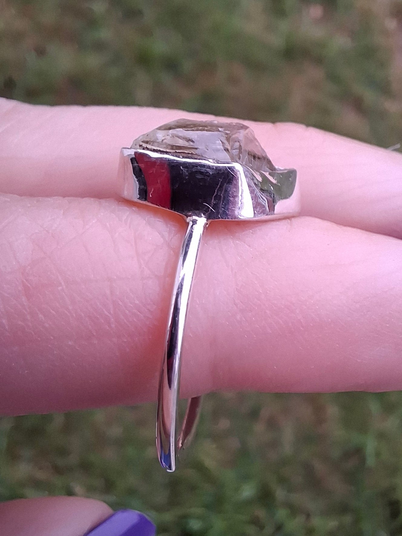 Libyan Desert Glass Ring, size large O, 925 Silver, Tektite (Ref: LR23)