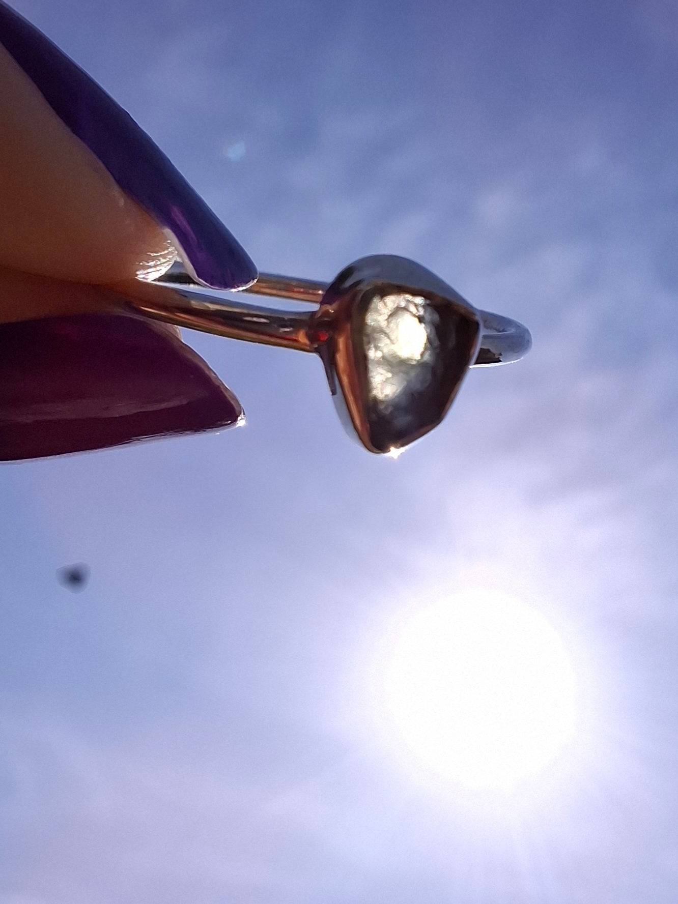 Moldavite Ring, size large L/small M, 925 Silver, Tektite (Ref: R50)
