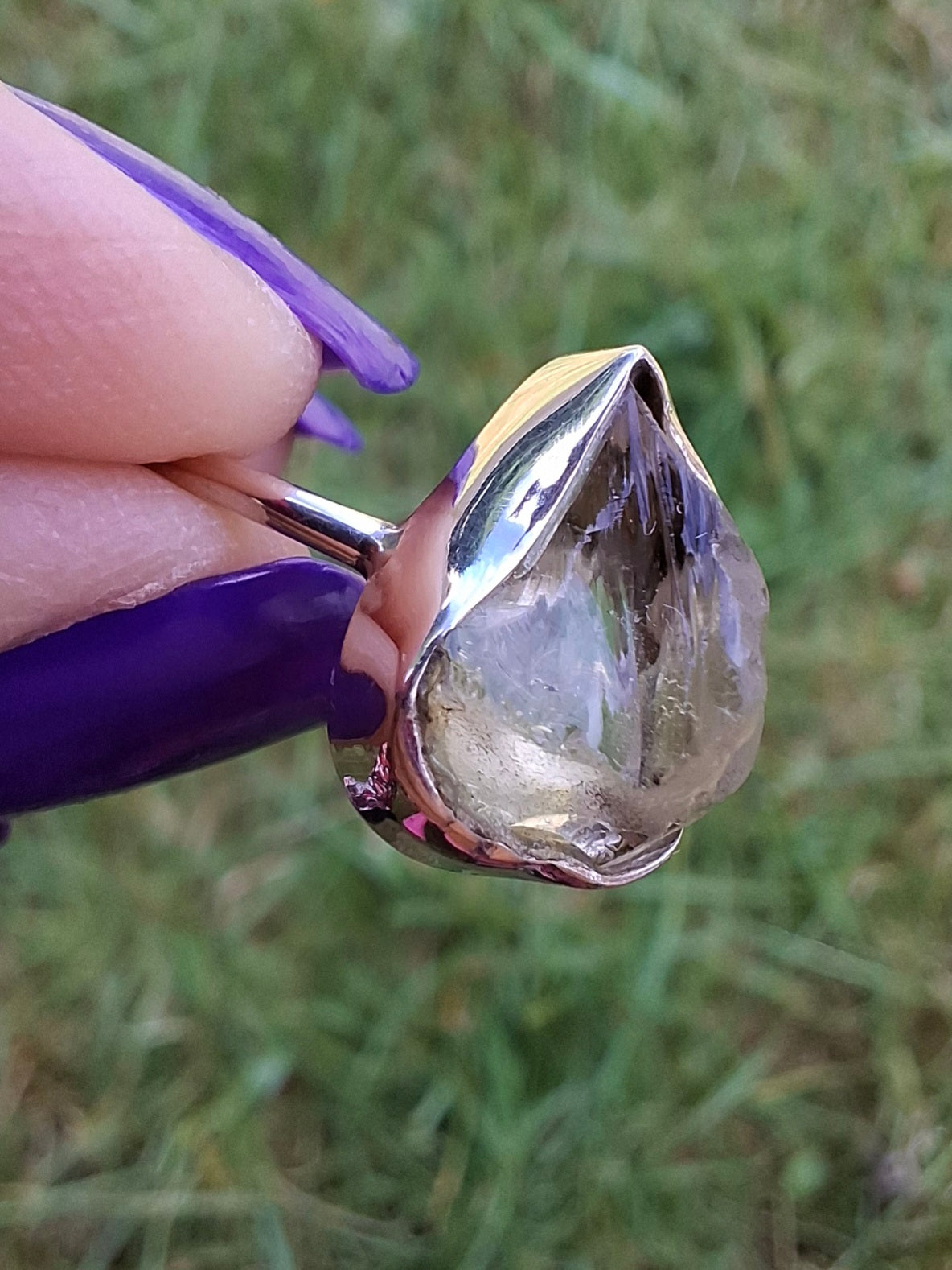 Libyan Desert Glass Ring, size large K, 925 Silver, Tektite (Ref: LR13)