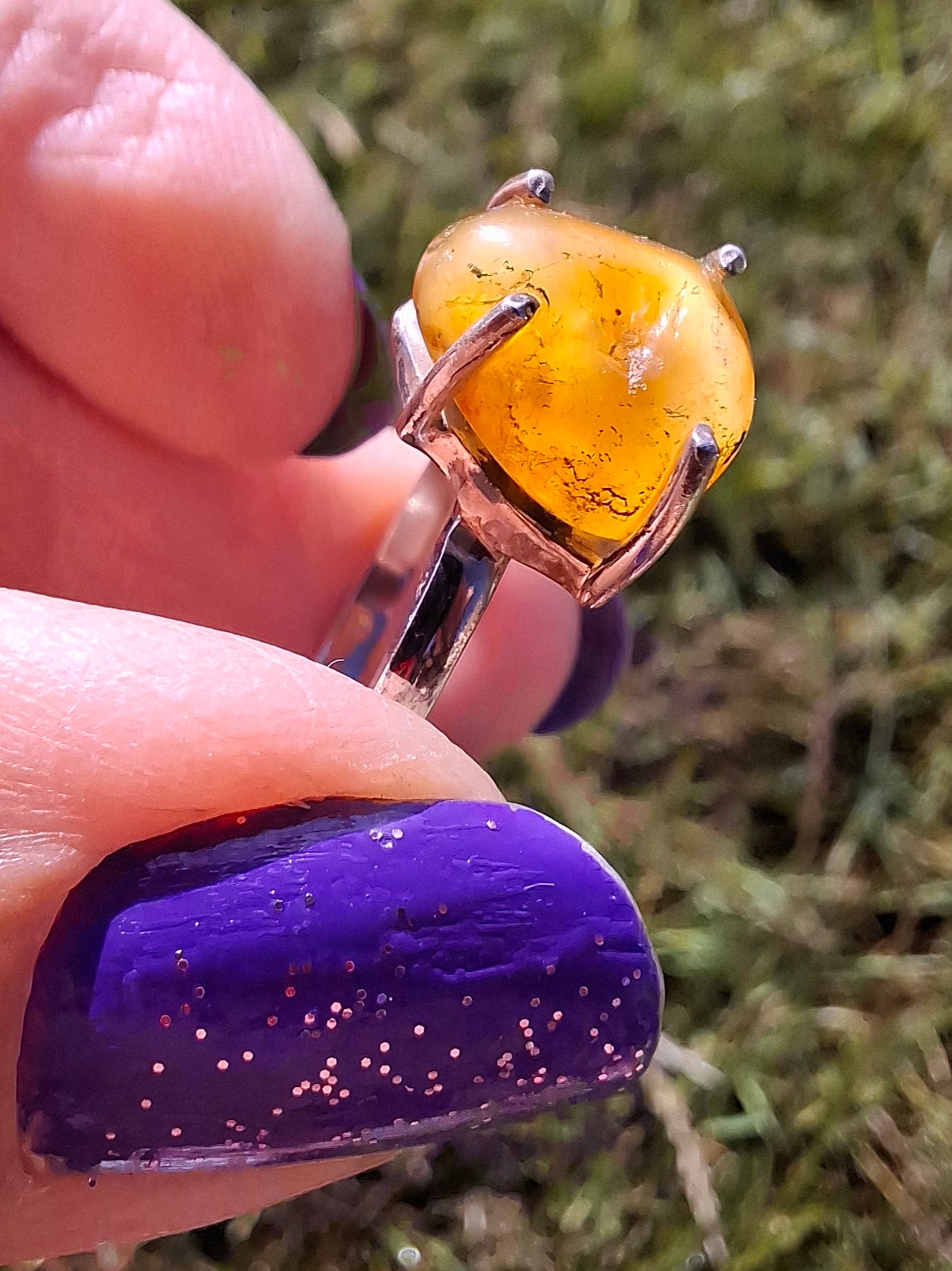 Baltic Amber Ring, size large Y, 925 Silver, Fossil (Ref: AR39)