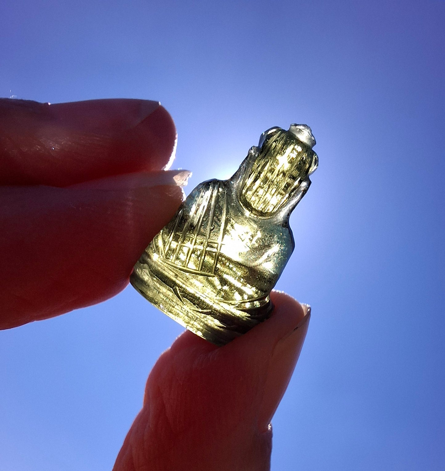 Moldavite BUDDHA Carving, 2.71g, Tektite (Ref: Buddha4)