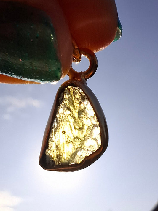 Moldavite Pendant, 14K GOLD Plated, Tektite (Ref: P449)