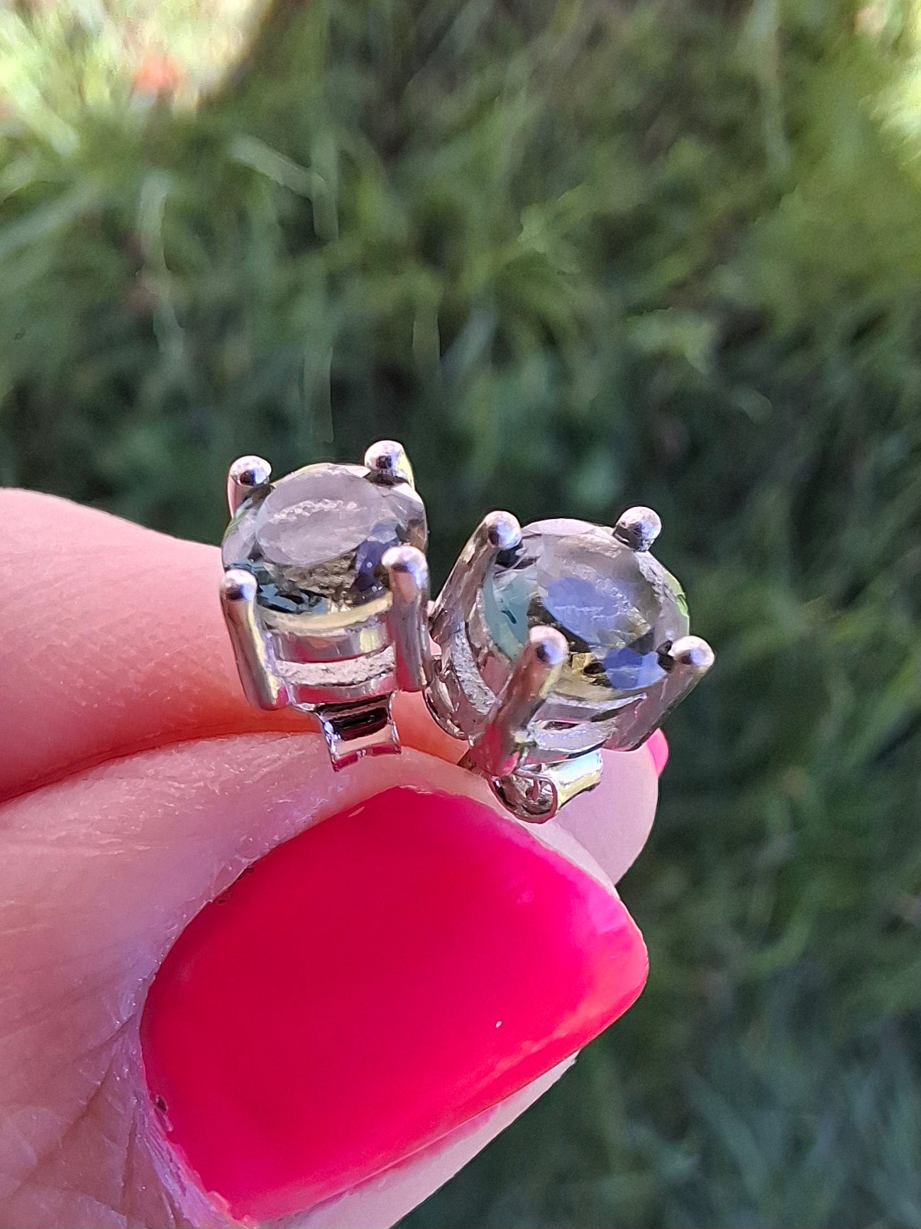 Moldavite (faceted) 5mm STUD EARRINGS, 925 Silver, Tektite (Ref: Pair48)