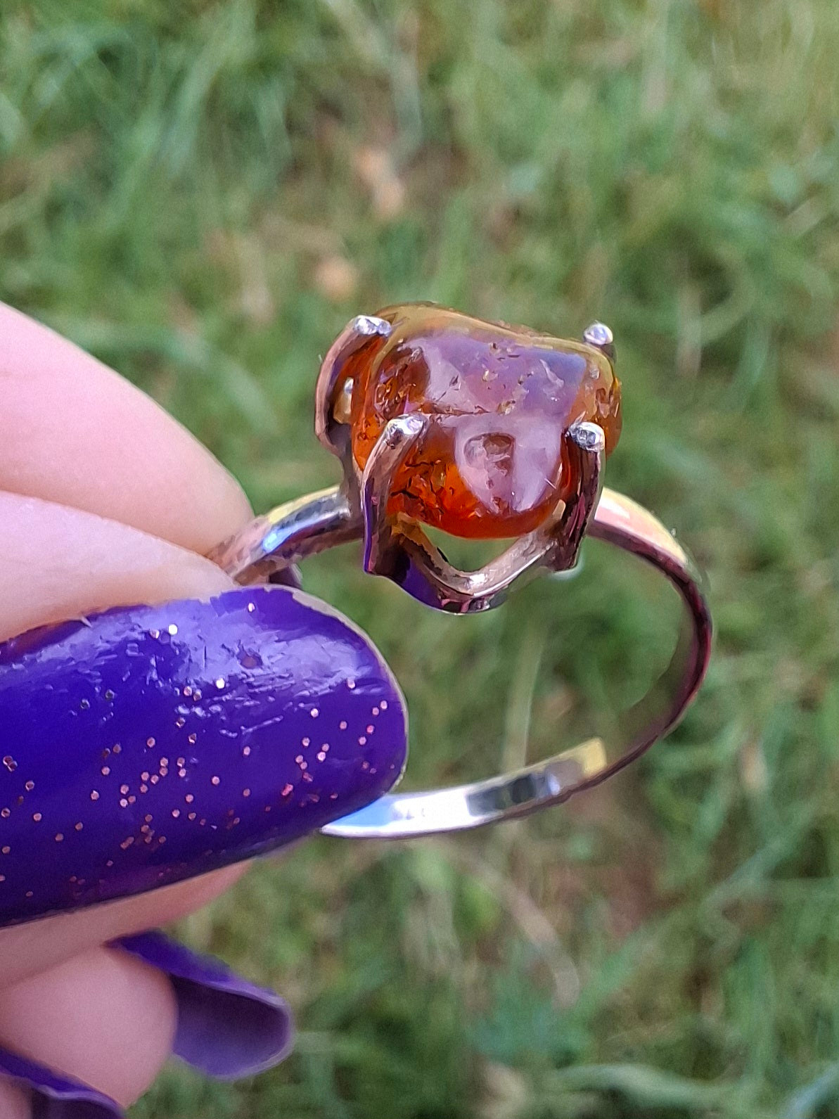 Baltic Amber Ring, size large X, 925 Silver, Fossil (Ref: AR34)