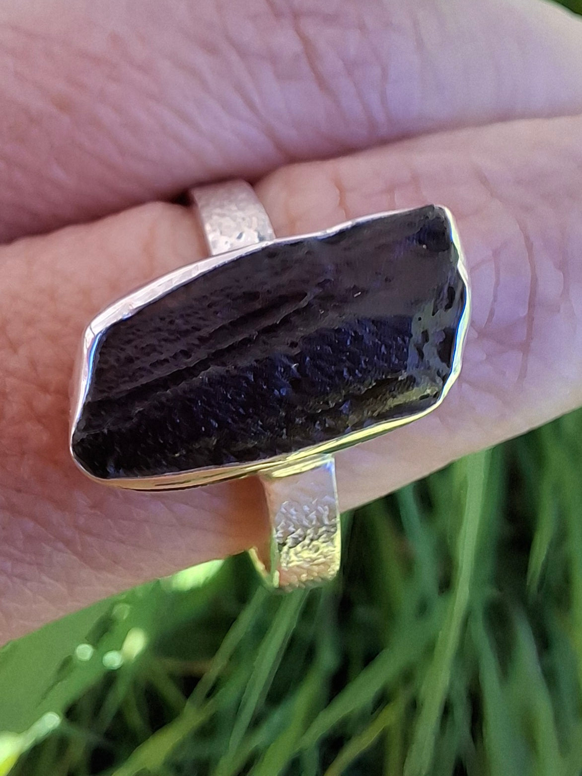 Moldavite Ring, size large Y/small Z, 925 Silver, Tektite (Ref: R332)