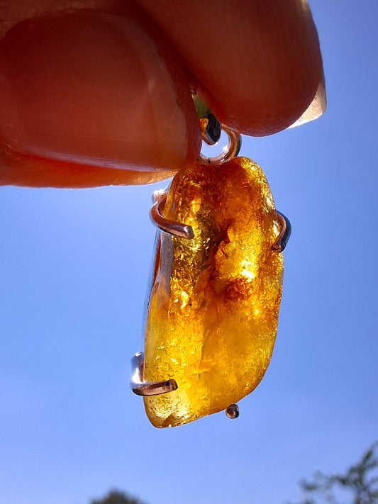 Baltic Amber Pendant, 925 Silver, Fossil (Ref: AP4)