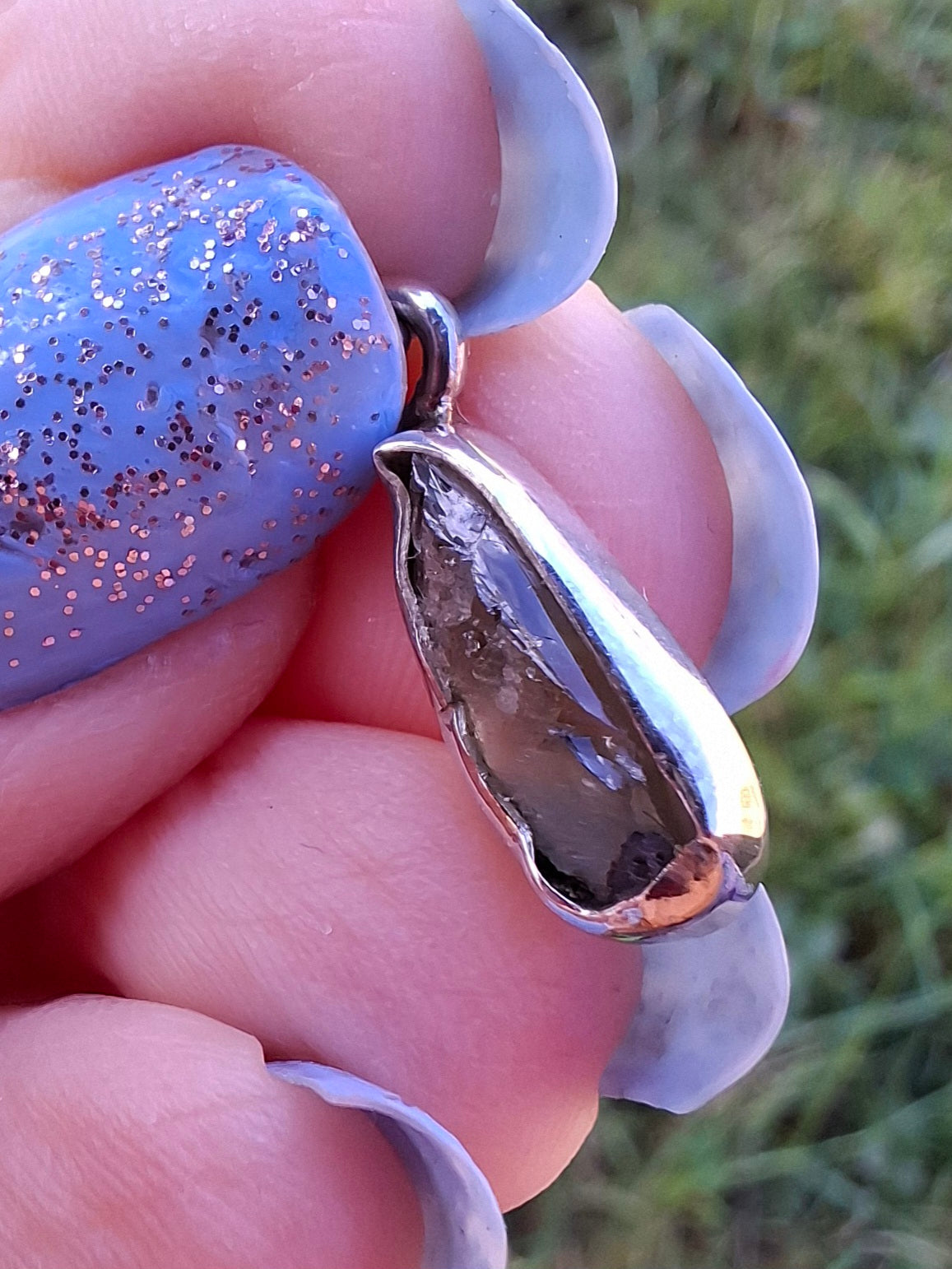 Moldavite Pendant, 925 Silver, Tektite (Ref: P95)