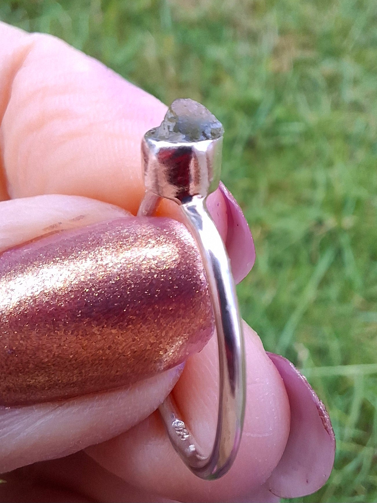 Moldavite Ring, size M, 925 Silver, Tektite (Ref: R31)