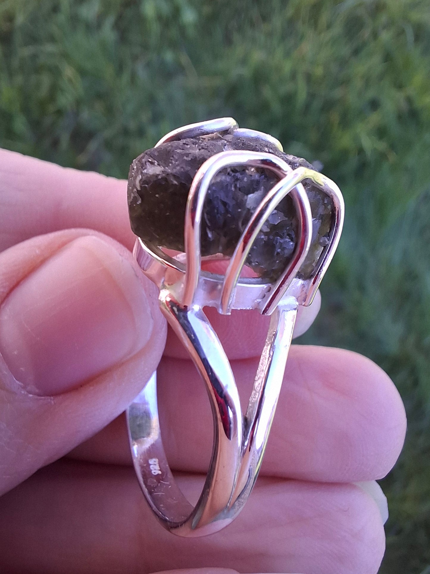 Moldavite Ring, size Y, 925 Silver, Tektite (Ref: R17)